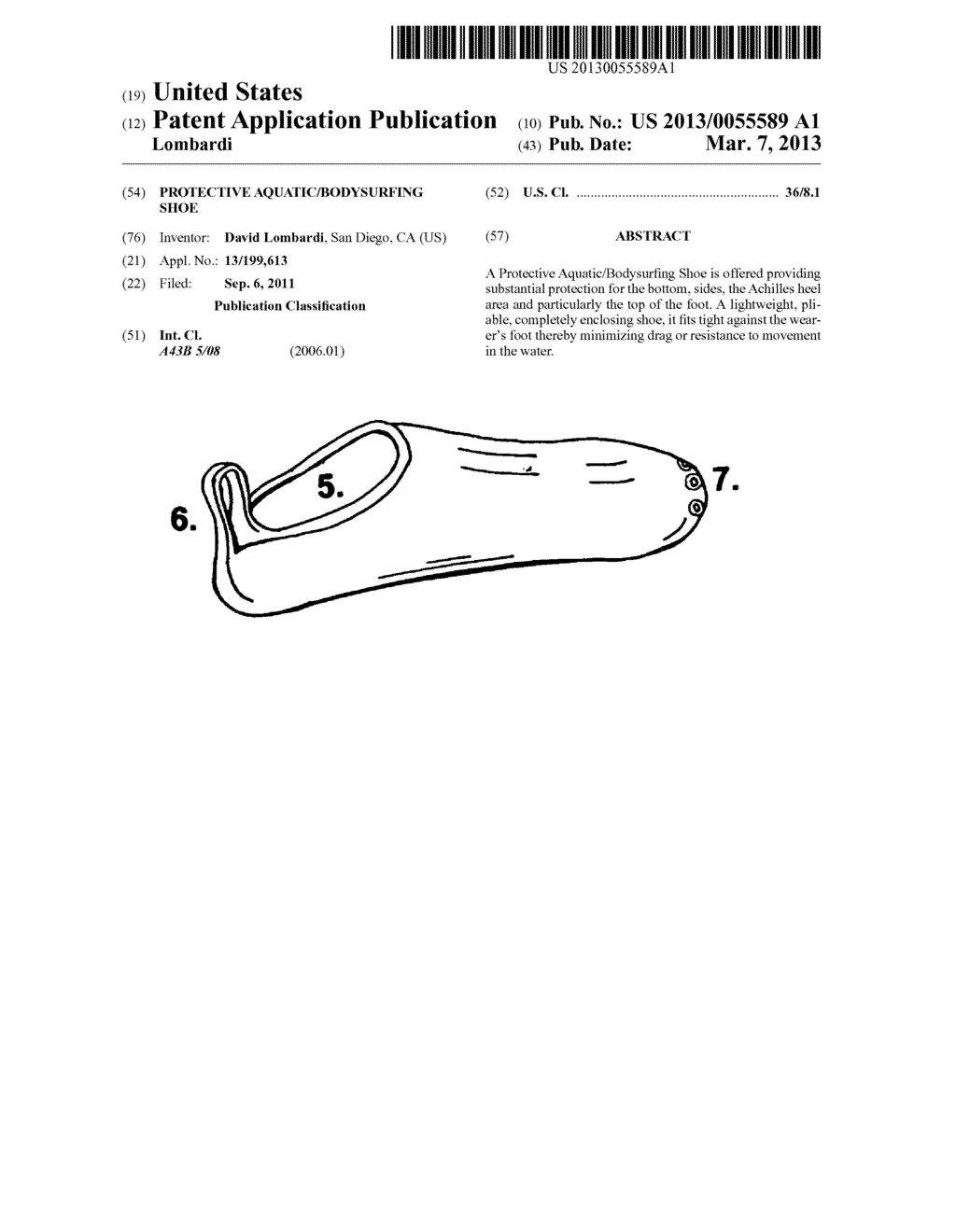 Protective aquatic/bodysurfing shoe - diagram, schematic, and image 01