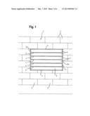 PASSIVE FIRE RESISTANT SYSTEM FOR FILLING A SPACE OR GAP CONFINED BY     CONSTRUCTION ELEMENTS AND A PREFABRICATED MULTILAYERED STRUCTURE OF SUCH     A SYSTEM diagram and image