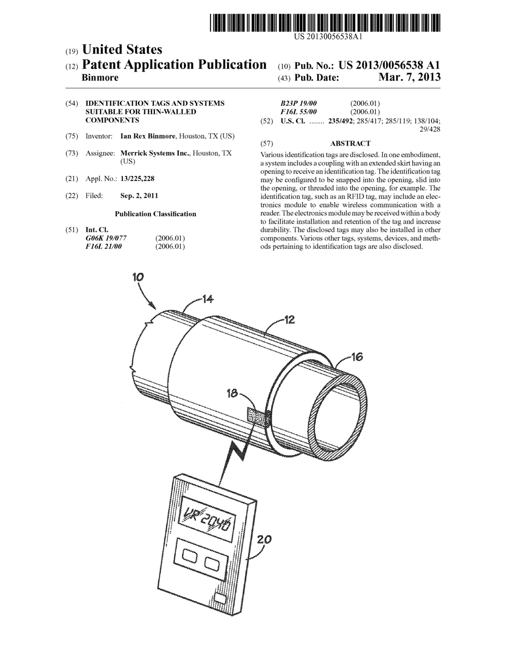 IDENTIFICATION TAGS AND SYSTEMS SUITABLE FOR THIN-WALLED COMPONENTS - diagram, schematic, and image 01