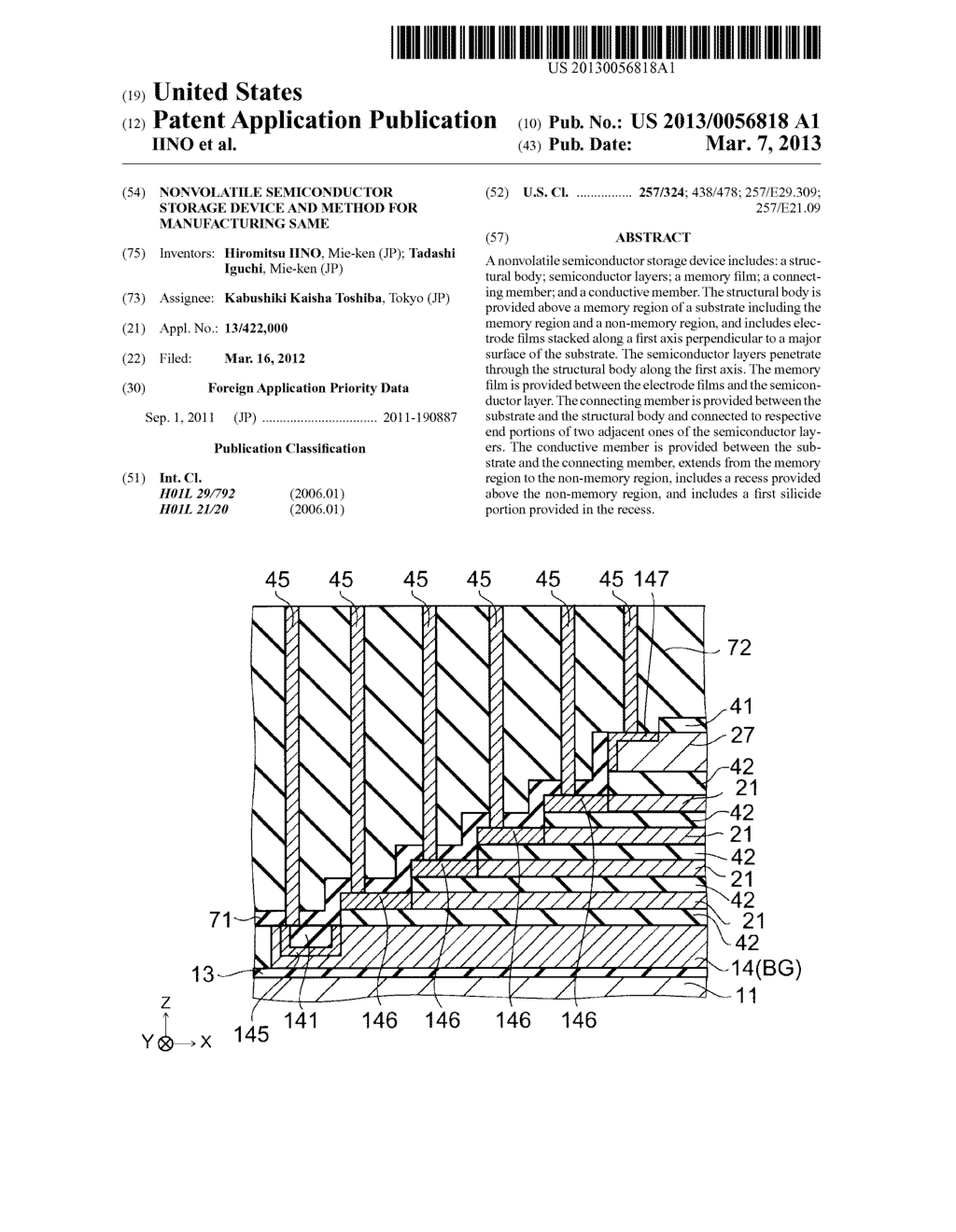 NONVOLATILE SEMICONDUCTOR STORAGE DEVICE AND METHOD FOR MANUFACTURING SAME - diagram, schematic, and image 01