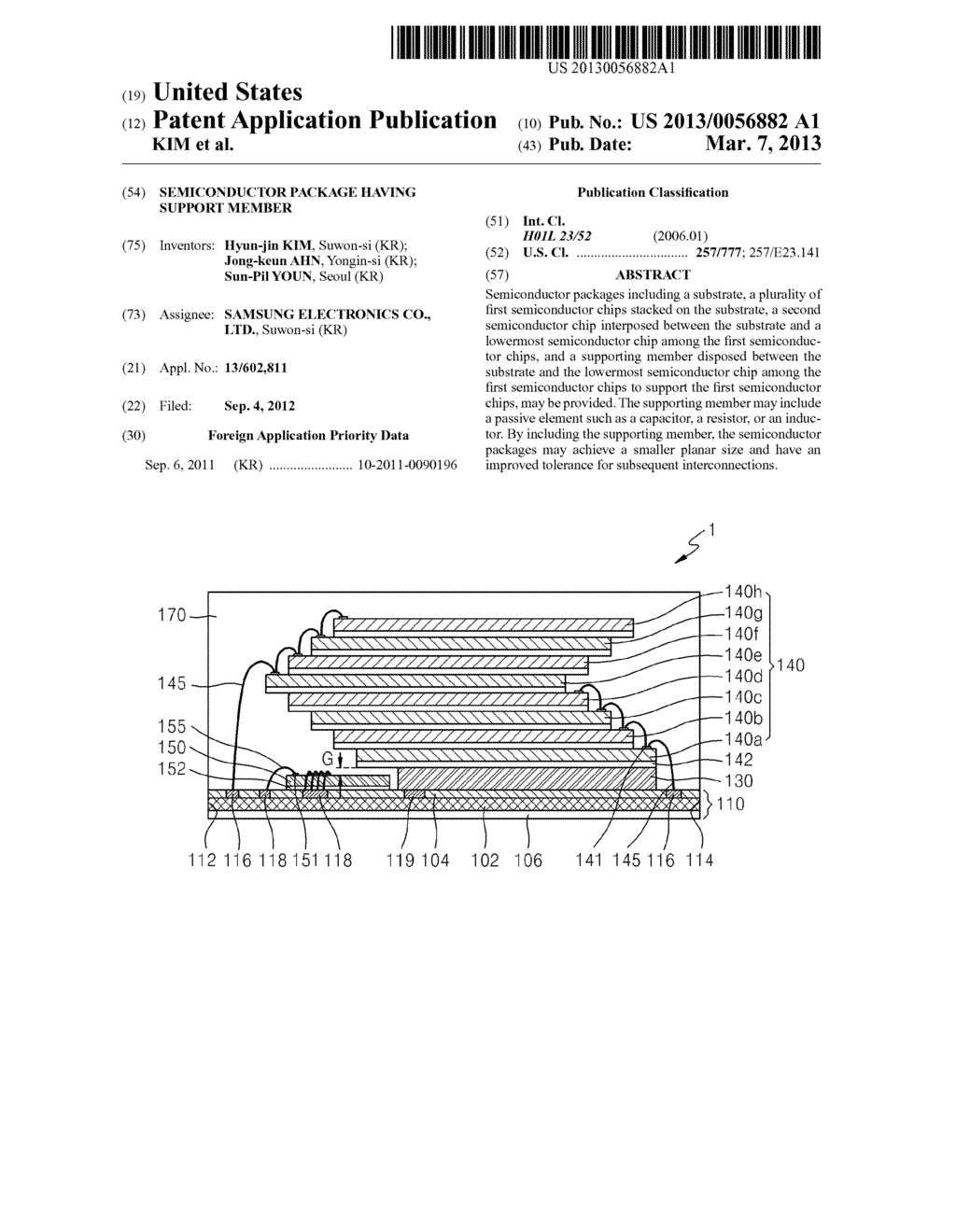 SEMICONDUCTOR PACKAGE HAVING SUPPORT MEMBER - diagram, schematic, and image 01