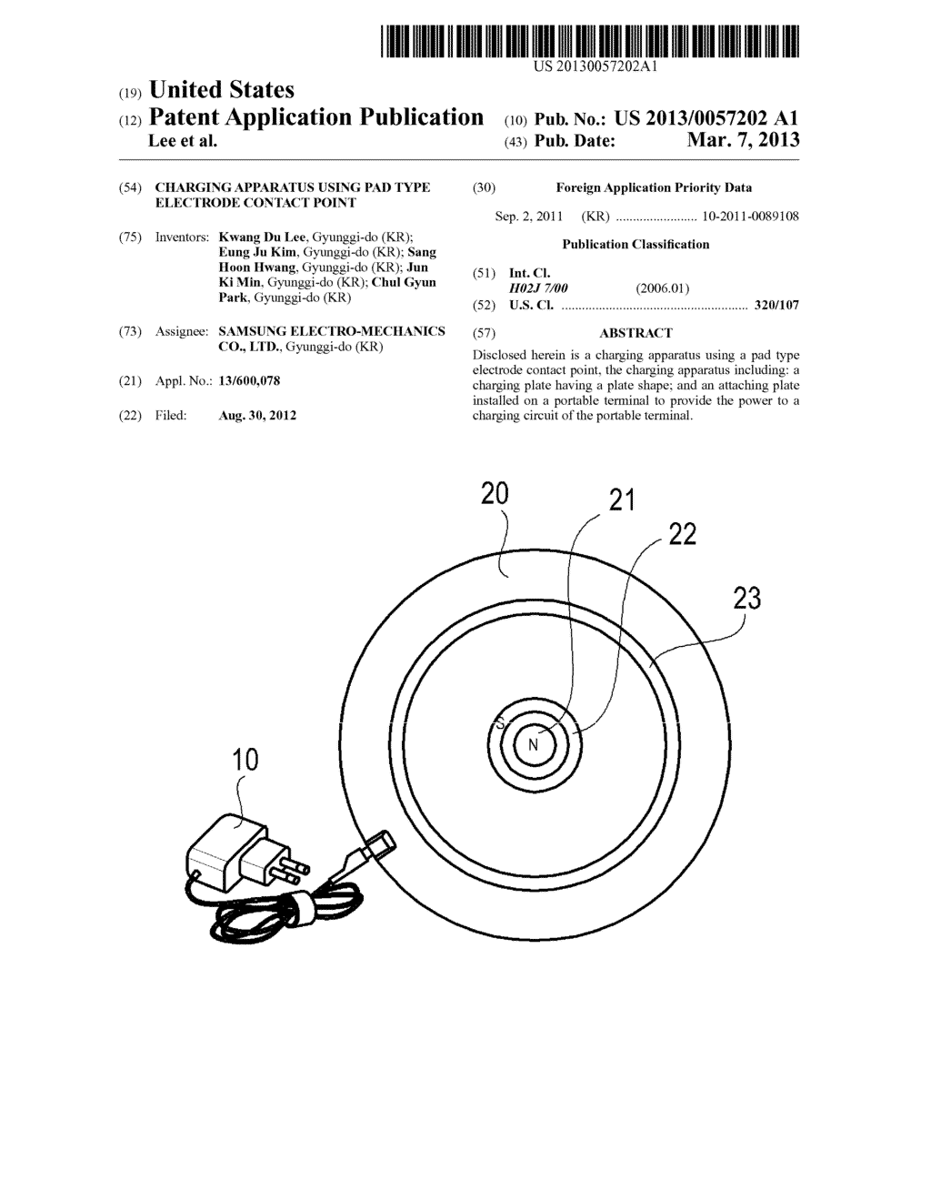 CHARGING APPARATUS USING PAD TYPE ELECTRODE CONTACT POINT - diagram, schematic, and image 01