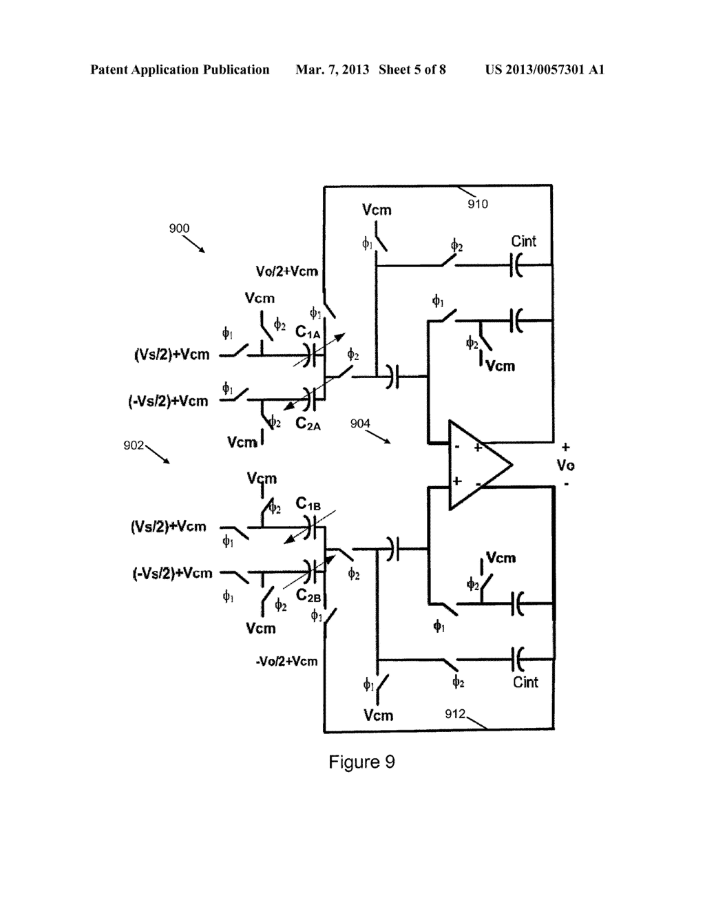 LINEAR CAPACITANCE-TO-VOLTAGE CONVERTER USING A SINGLE AMPLIFIER FOR     ACCELEROMETER FRONT ENDS WITH CANCELLATION OF SPURIOUS FORCES CONTRIBUTED     BY SENSOR CIRCUITRY - diagram, schematic, and image 06