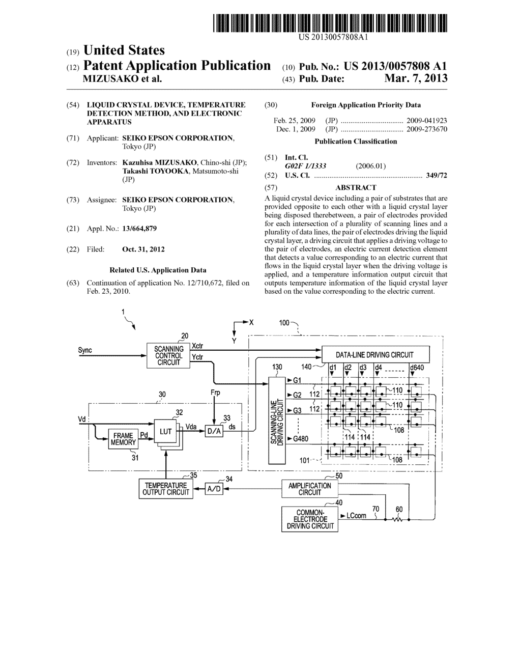 LIQUID CRYSTAL DEVICE, TEMPERATURE DETECTION METHOD, AND ELECTRONIC     APPARATUS - diagram, schematic, and image 01