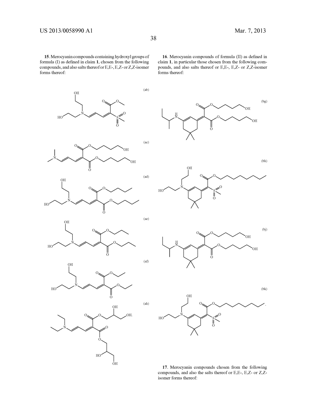 COMPOSITION CONTAINING A DIBENZOYLMETHANE SCREENING AGENT AND A     HYDROPHILIC OR WATER-SOLUBLE MEROCYANIN UV-SCREENING AGENT; PROCESS FOR     PHOTOSTABILIZING THE DIBENZOYLMETHANE SCREENING AGENT - diagram, schematic, and image 39