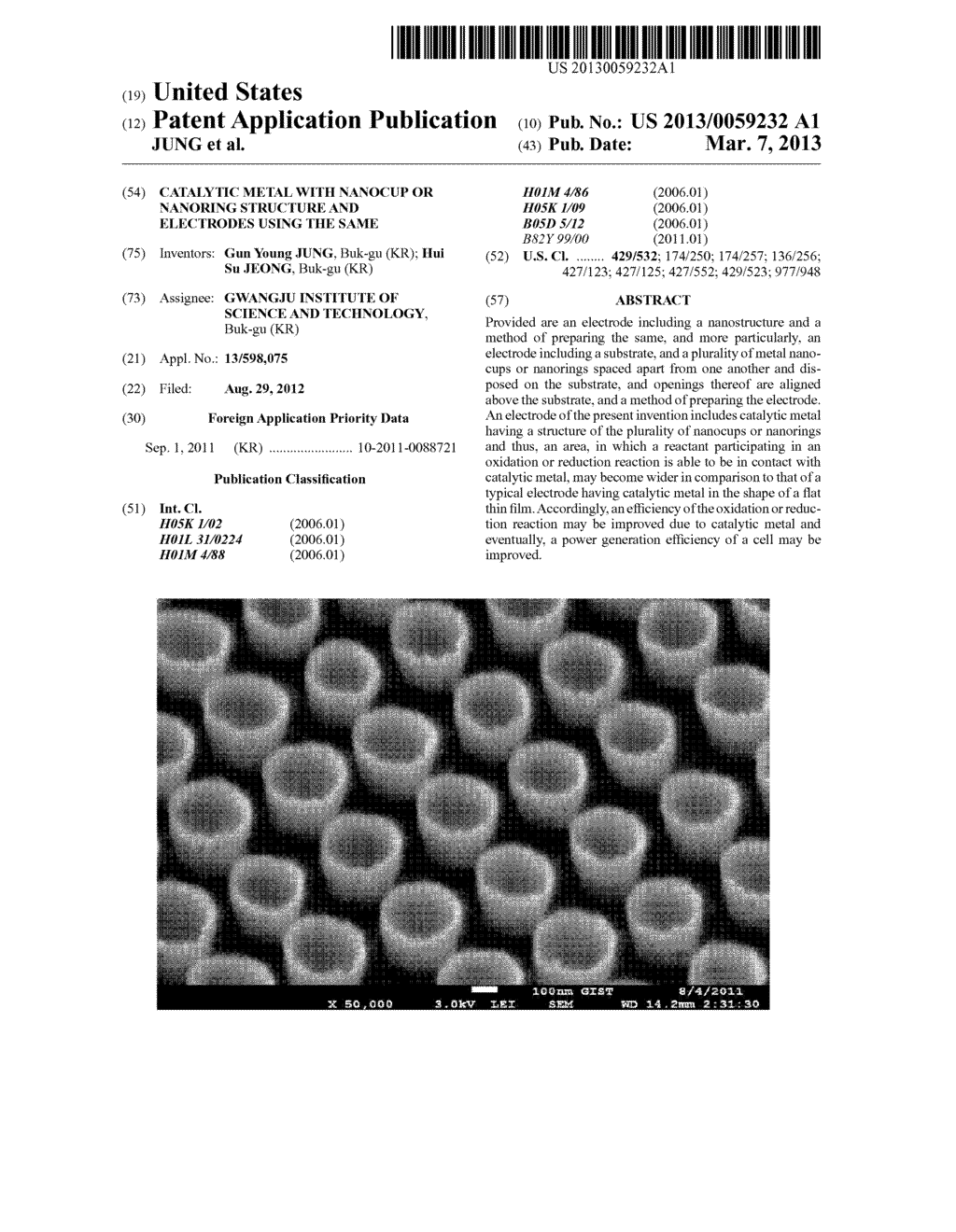 CATALYTIC METAL WITH NANOCUP OR NANORING STRUCTURE AND ELECTRODES USING     THE SAME - diagram, schematic, and image 01