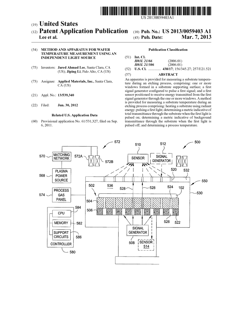 METHOD AND APPARATUS FOR WAFER TEMPERATURE MEASUREMENT USING AN     INDEPENDENT LIGHT SOURCE - diagram, schematic, and image 01