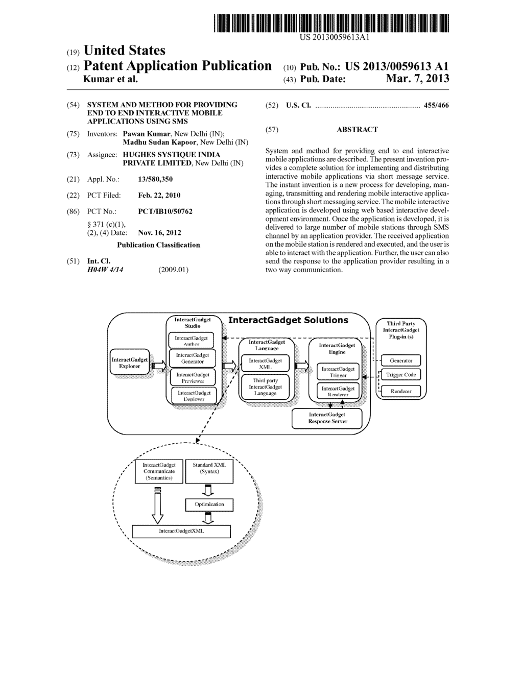 SYSTEM AND METHOD FOR PROVIDING END TO END INTERACTIVE MOBILE APPLICATIONS     USING SMS - diagram, schematic, and image 01