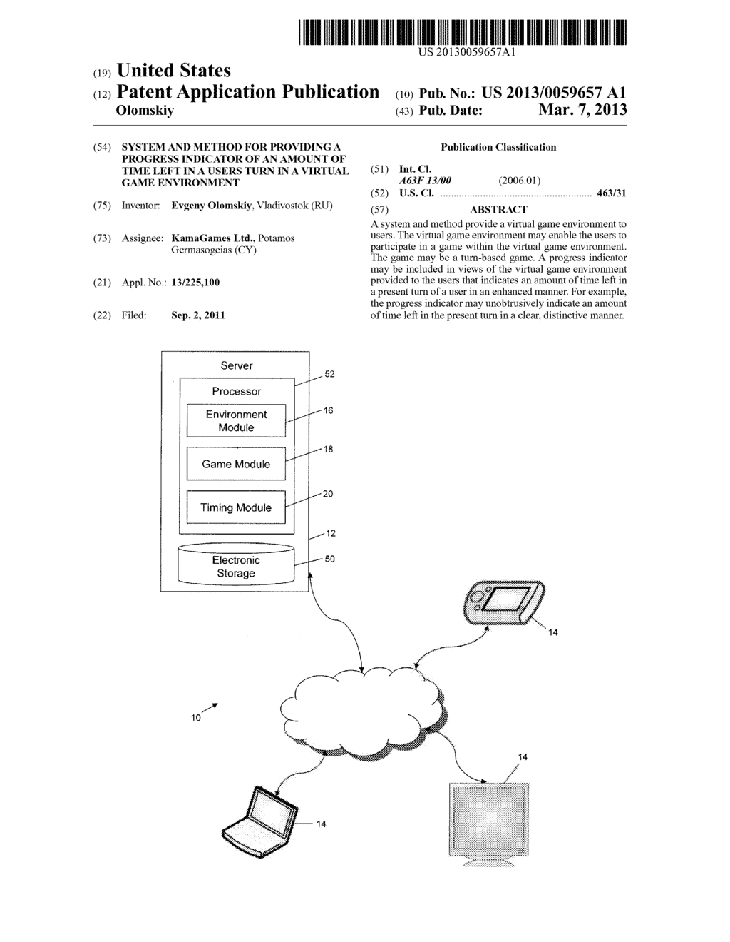 System And Method For Providing A Progress Indicator Of An Amount Of Time     Left In A Users Turn In A Virtual Game Environment - diagram, schematic, and image 01