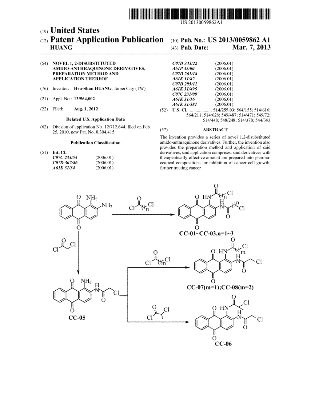 Novel 1, 2-Disubstituted Amido-anthraquinone Derivatives, Preparation     Method and application thereof - diagram, schematic, and image 01
