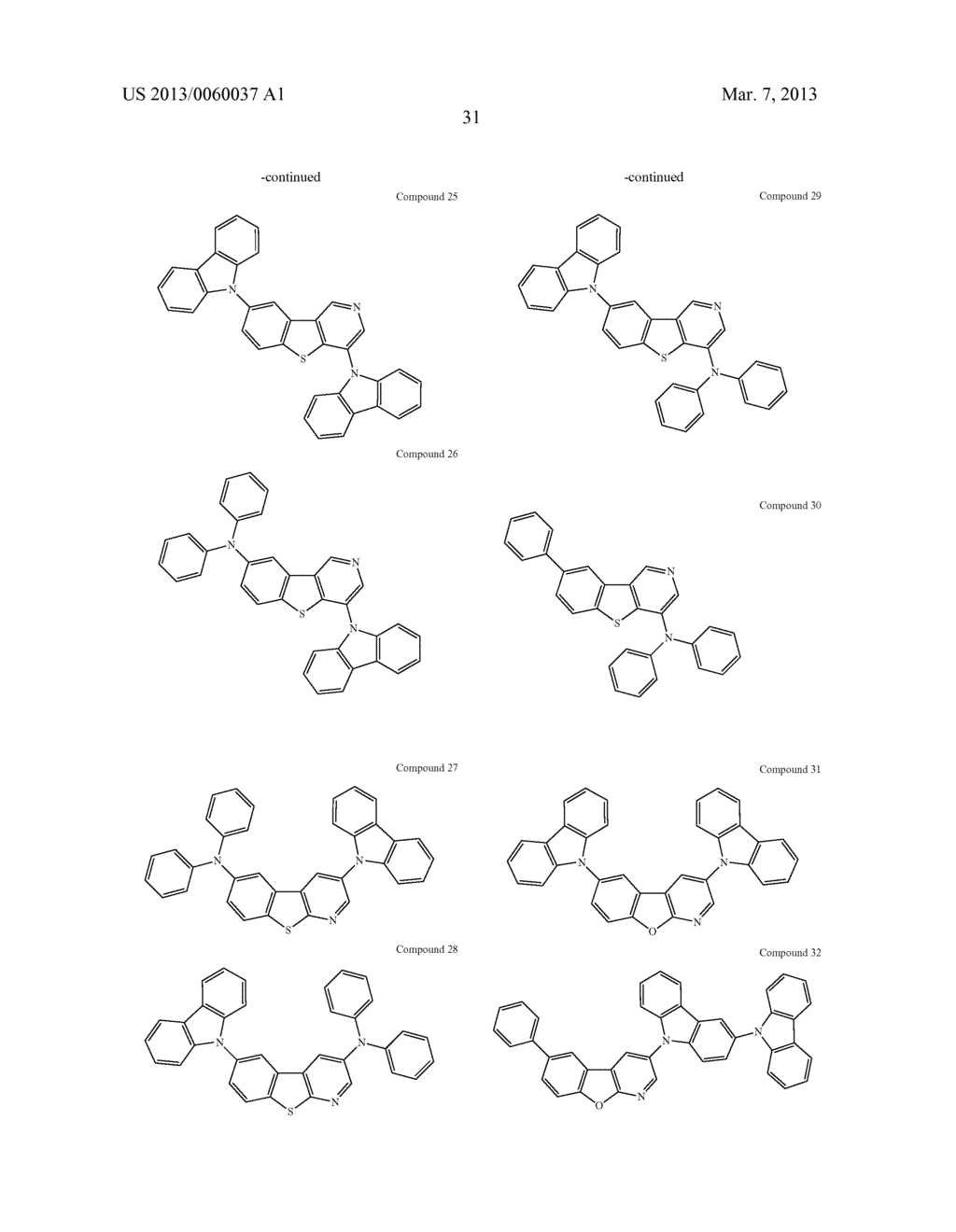 MATERIALS WITH AZA-DIBENZOTHIOPHENE OR AZA-DIBENZOFURAN CORE FOR PHOLED - diagram, schematic, and image 36