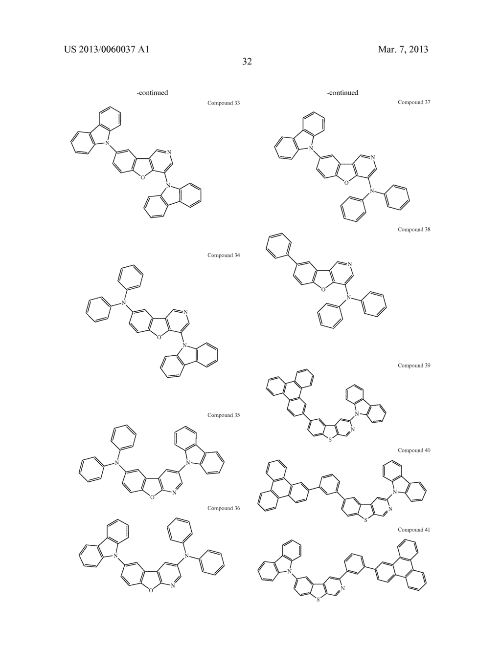 MATERIALS WITH AZA-DIBENZOTHIOPHENE OR AZA-DIBENZOFURAN CORE FOR PHOLED - diagram, schematic, and image 37