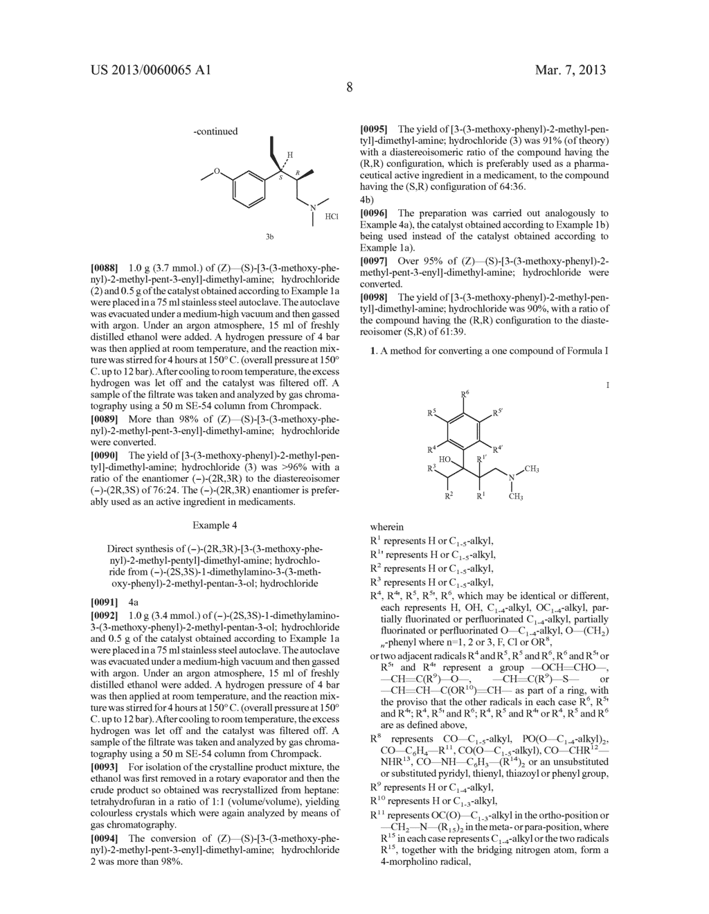 Process for the Dehydration of Substituted     4-Dimethylamino-2-aryl-butan-2-ol Compounds and Process for the     Preparation of Substituted Dimethyl-(3-aryl-butyl)- Amine Compounds by     Heterogeneous Catalysis - diagram, schematic, and image 09