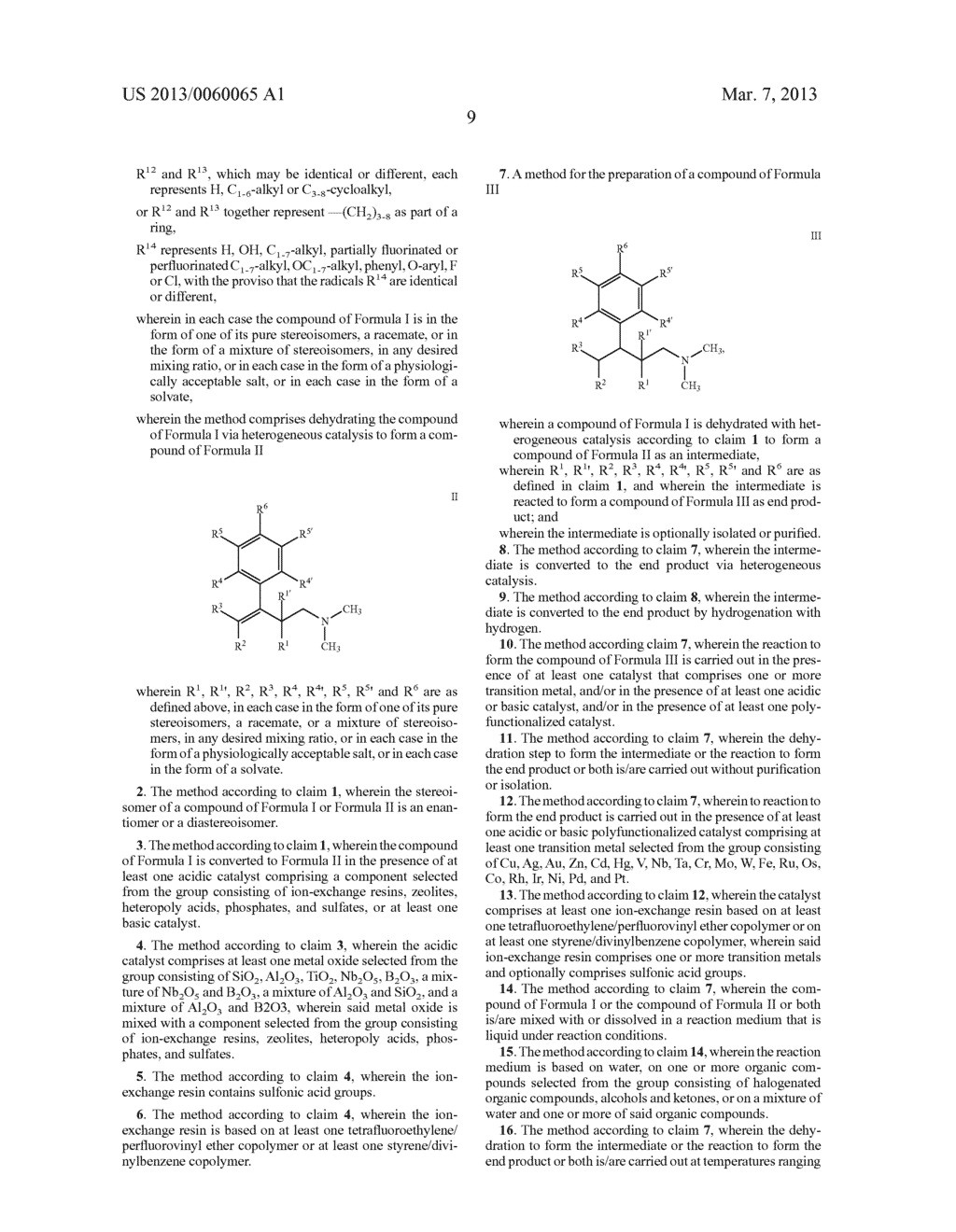 Process for the Dehydration of Substituted     4-Dimethylamino-2-aryl-butan-2-ol Compounds and Process for the     Preparation of Substituted Dimethyl-(3-aryl-butyl)- Amine Compounds by     Heterogeneous Catalysis - diagram, schematic, and image 10