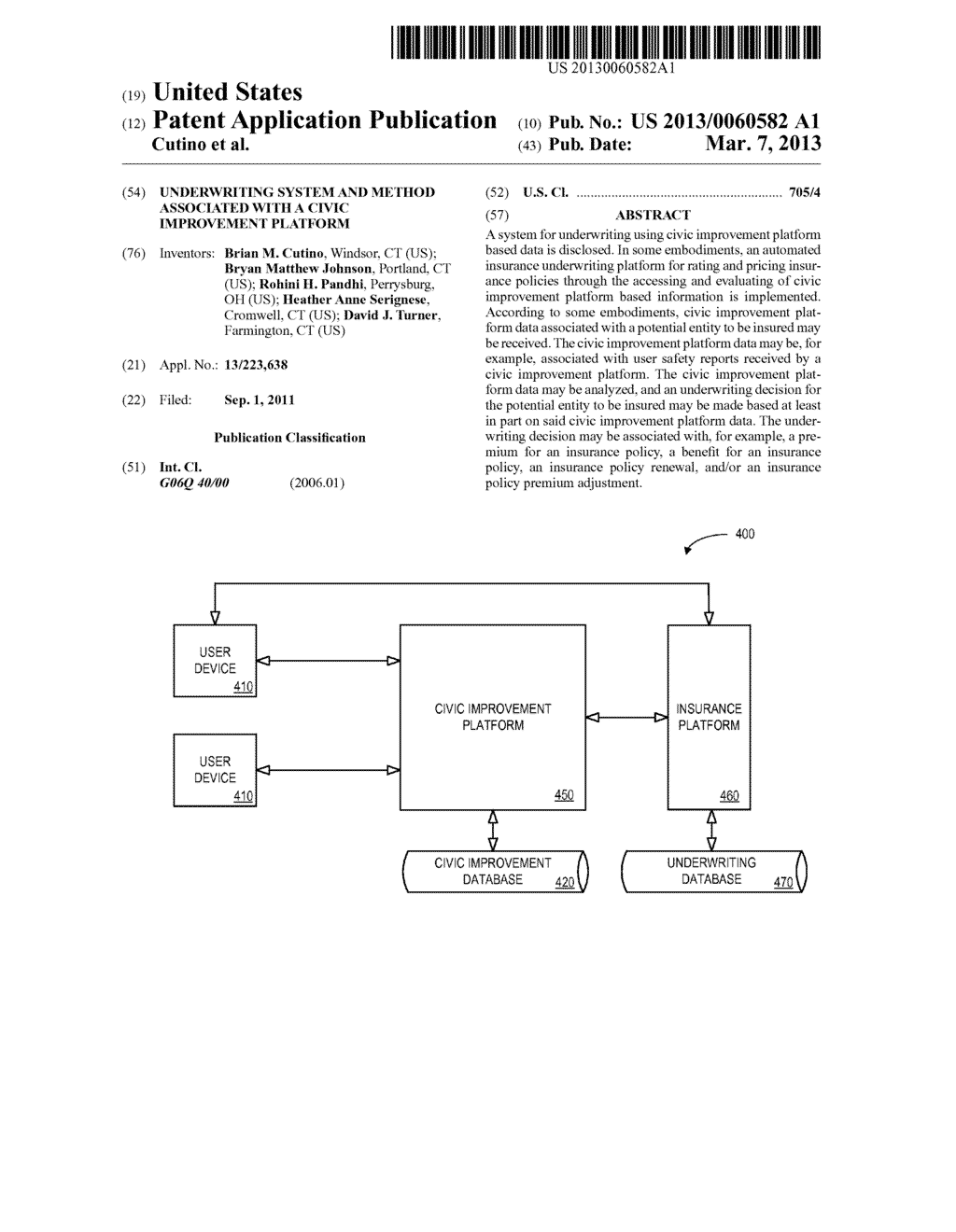 UNDERWRITING SYSTEM AND METHOD ASSOCIATED WITH A CIVIC IMPROVEMENT     PLATFORM - diagram, schematic, and image 01