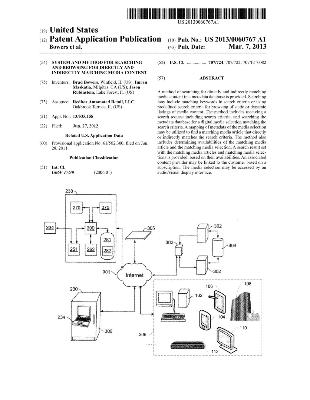 SYSTEM AND METHOD FOR SEARCHING AND BROWSING FOR DIRECTLY AND INDIRECTLY     MATCHING MEDIA CONTENT - diagram, schematic, and image 01