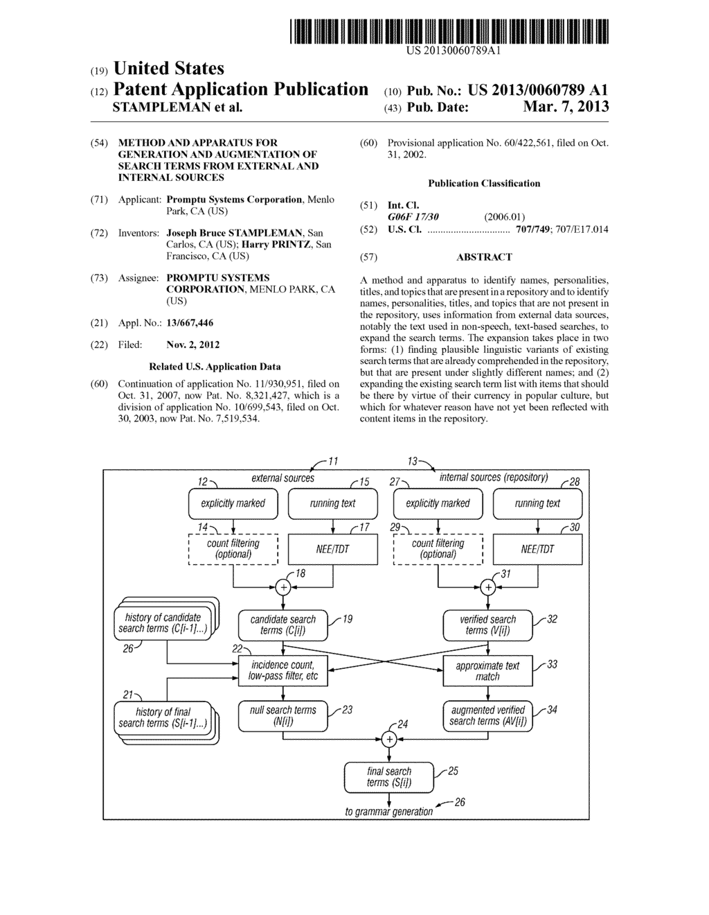 METHOD AND APPARATUS FOR GENERATION AND AUGMENTATION OF SEARCH TERMS FROM     EXTERNAL AND INTERNAL SOURCES - diagram, schematic, and image 01