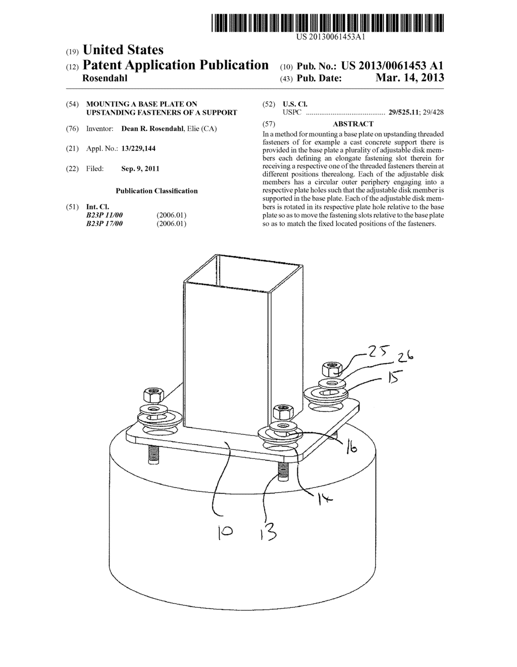 Mounting a Base Plate on Upstanding Fasteners of a Support - diagram, schematic, and image 01