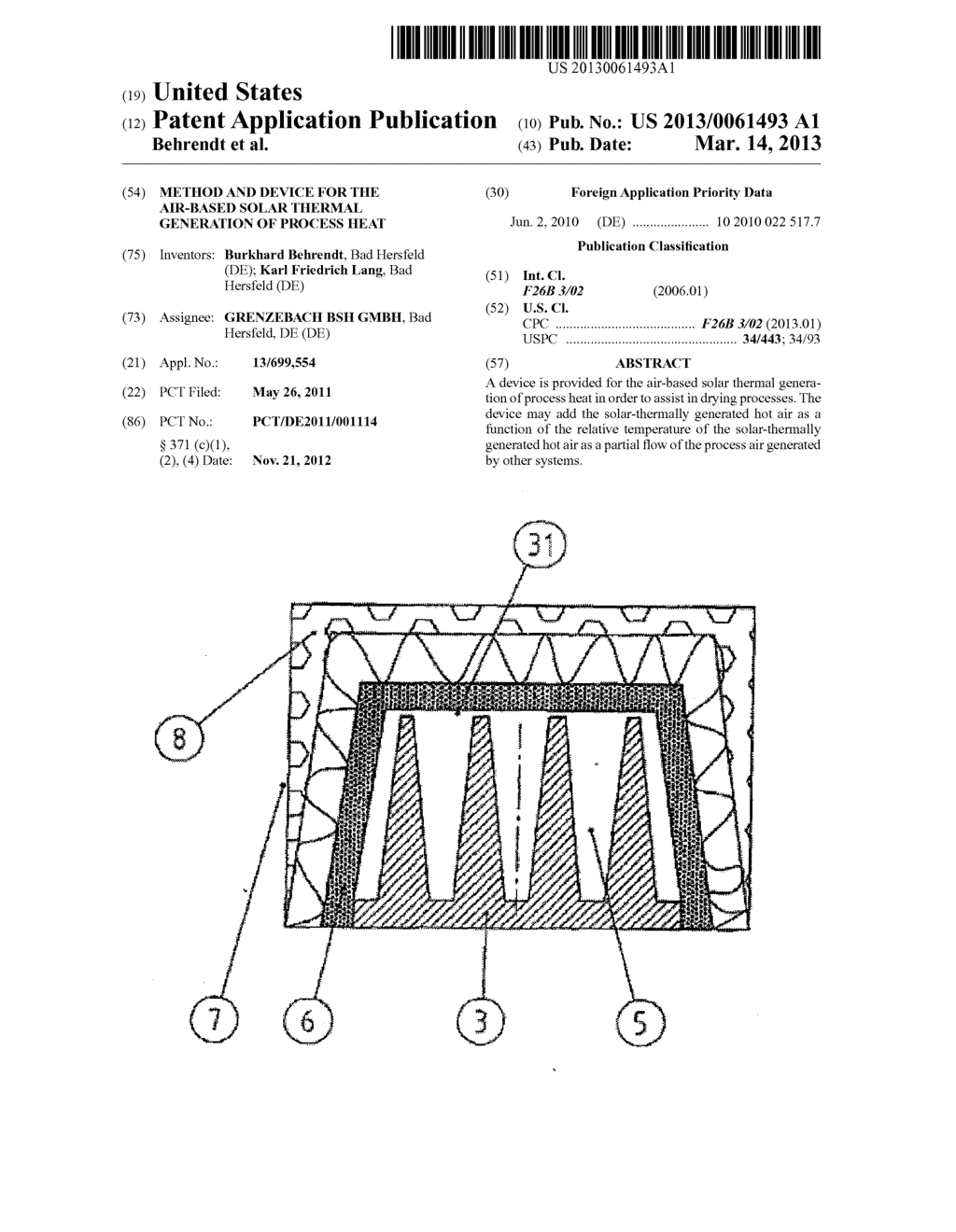 METHOD AND DEVICE FOR THE AIR-BASED SOLAR THERMAL GENERATION OF PROCESS     HEAT - diagram, schematic, and image 01