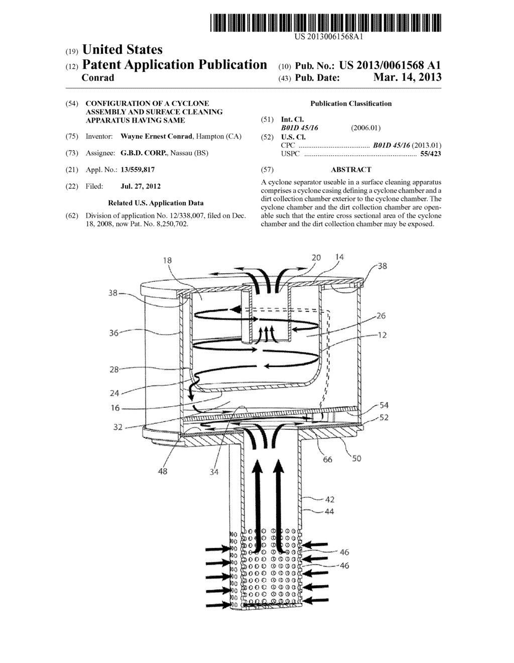 CONFIGURATION OF A CYCLONE ASSEMBLY AND SURFACE CLEANING APPARATUS HAVING     SAME - diagram, schematic, and image 01