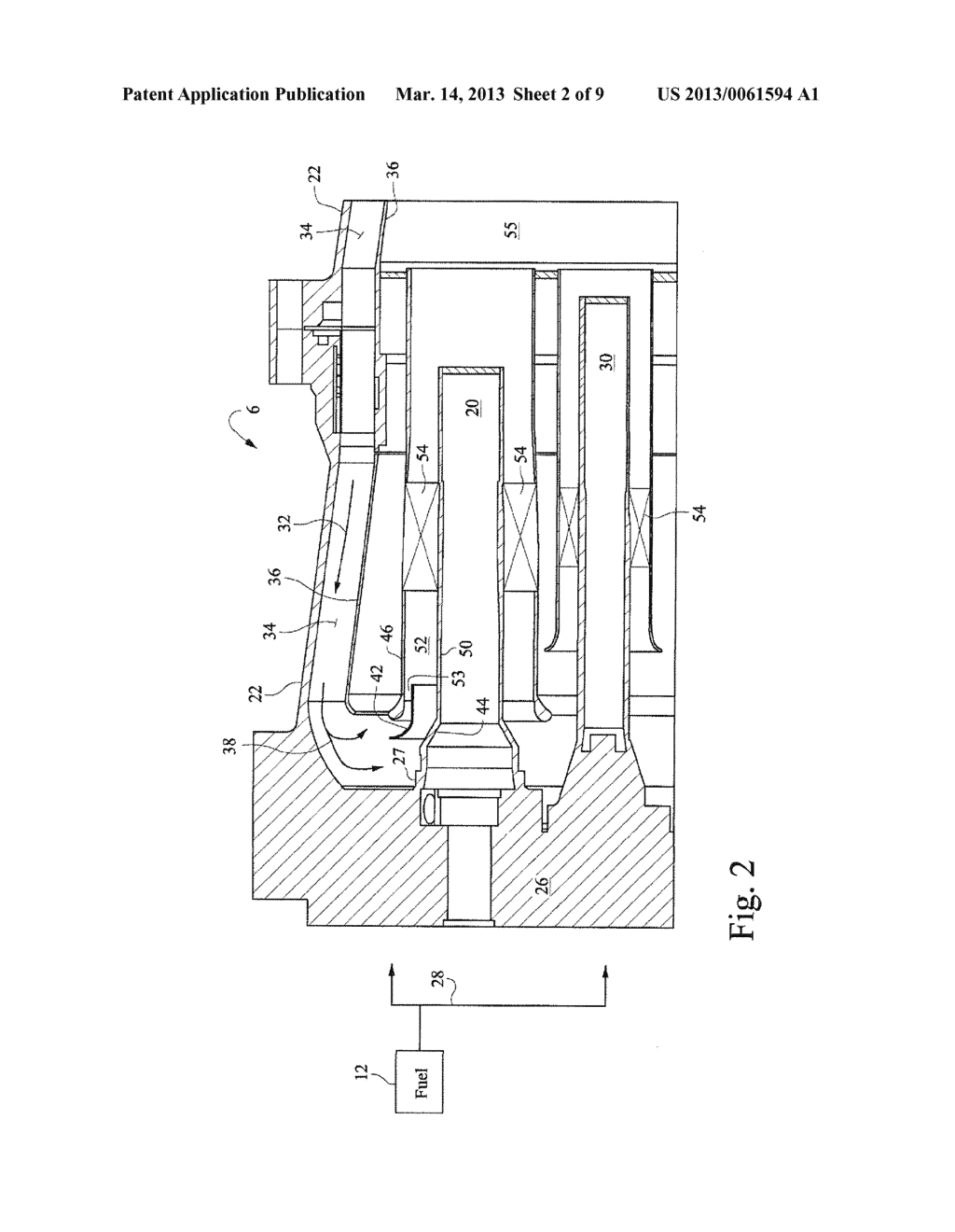 TURNING GUIDE FOR COMBUSTION FUEL NOZZLE IN GAS TURBINE AND METHOD TO TURN     FUEL FLOW ENTERING COMBUSTION CHAMBER - diagram, schematic, and image 03