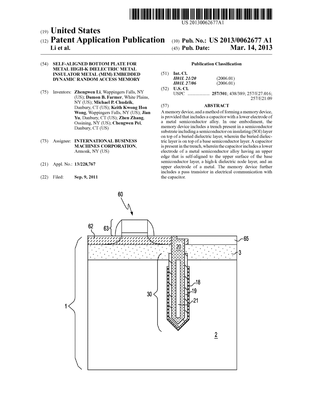 SELF-ALIGNED BOTTOM PLATE FOR METAL HIGH-K DIELECTRIC METAL INSULATOR     METAL (MIM) EMBEDDED DYNAMIC RANDOM ACCESS MEMORY - diagram, schematic, and image 01