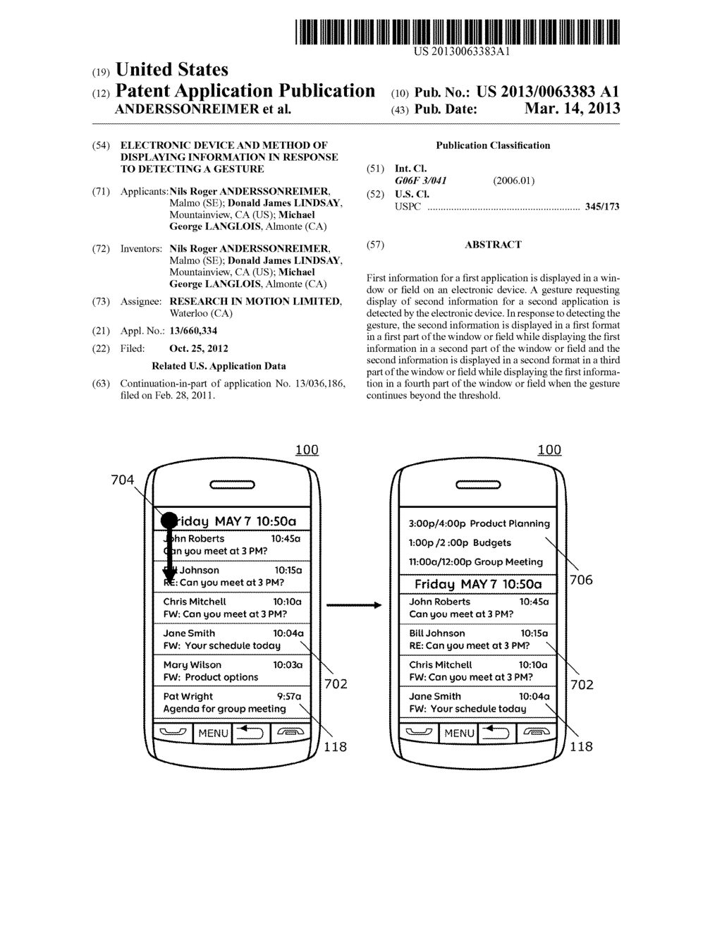 ELECTRONIC DEVICE AND METHOD OF DISPLAYING INFORMATION IN RESPONSE TO     DETECTING A GESTURE - diagram, schematic, and image 01