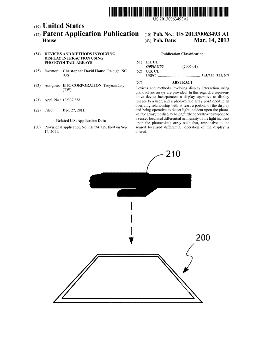 Devices and Methods Involving Display Interaction Using Photovoltaic     Arrays - diagram, schematic, and image 01