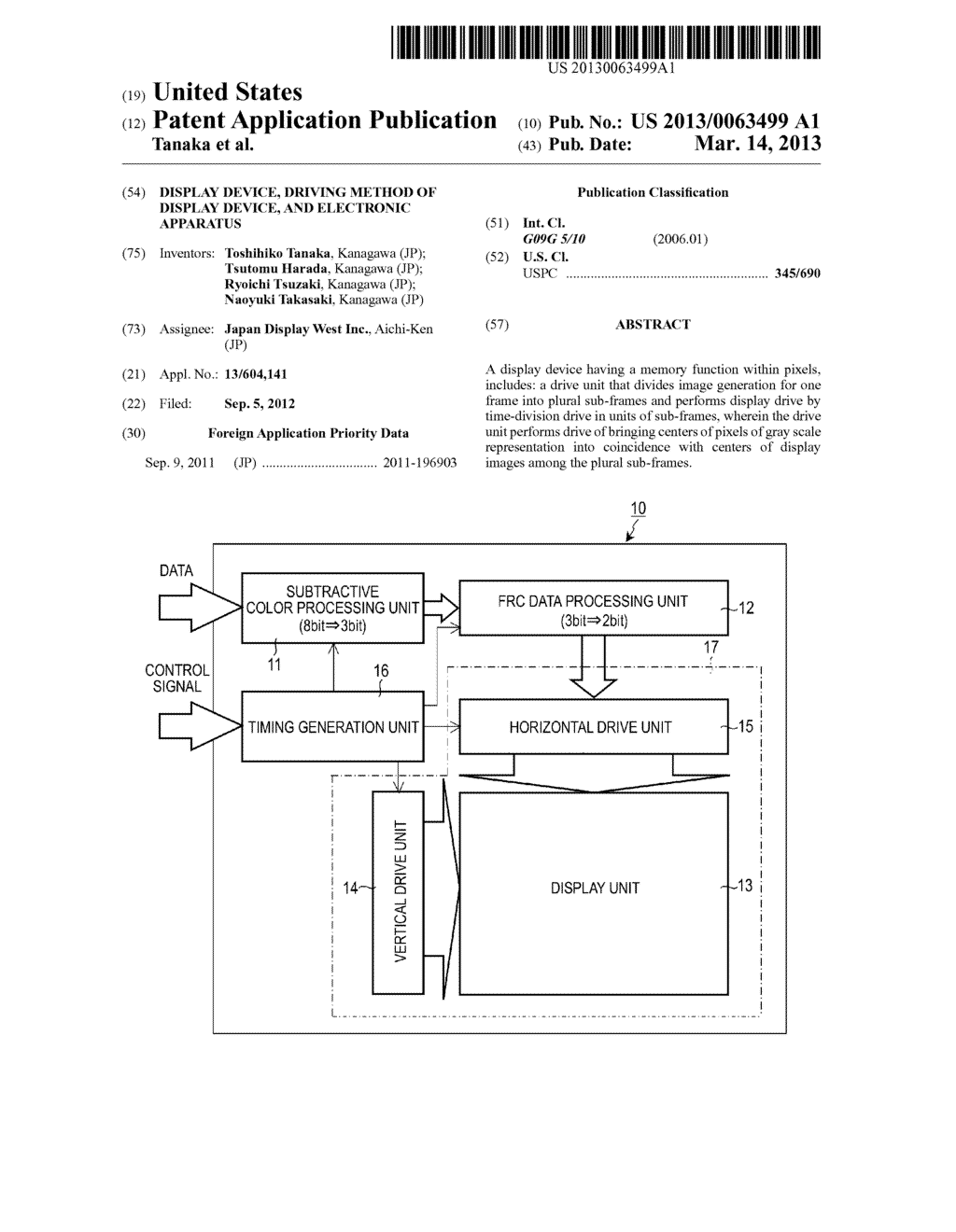 DISPLAY DEVICE, DRIVING METHOD OF DISPLAY DEVICE, AND ELECTRONIC APPARATUS - diagram, schematic, and image 01