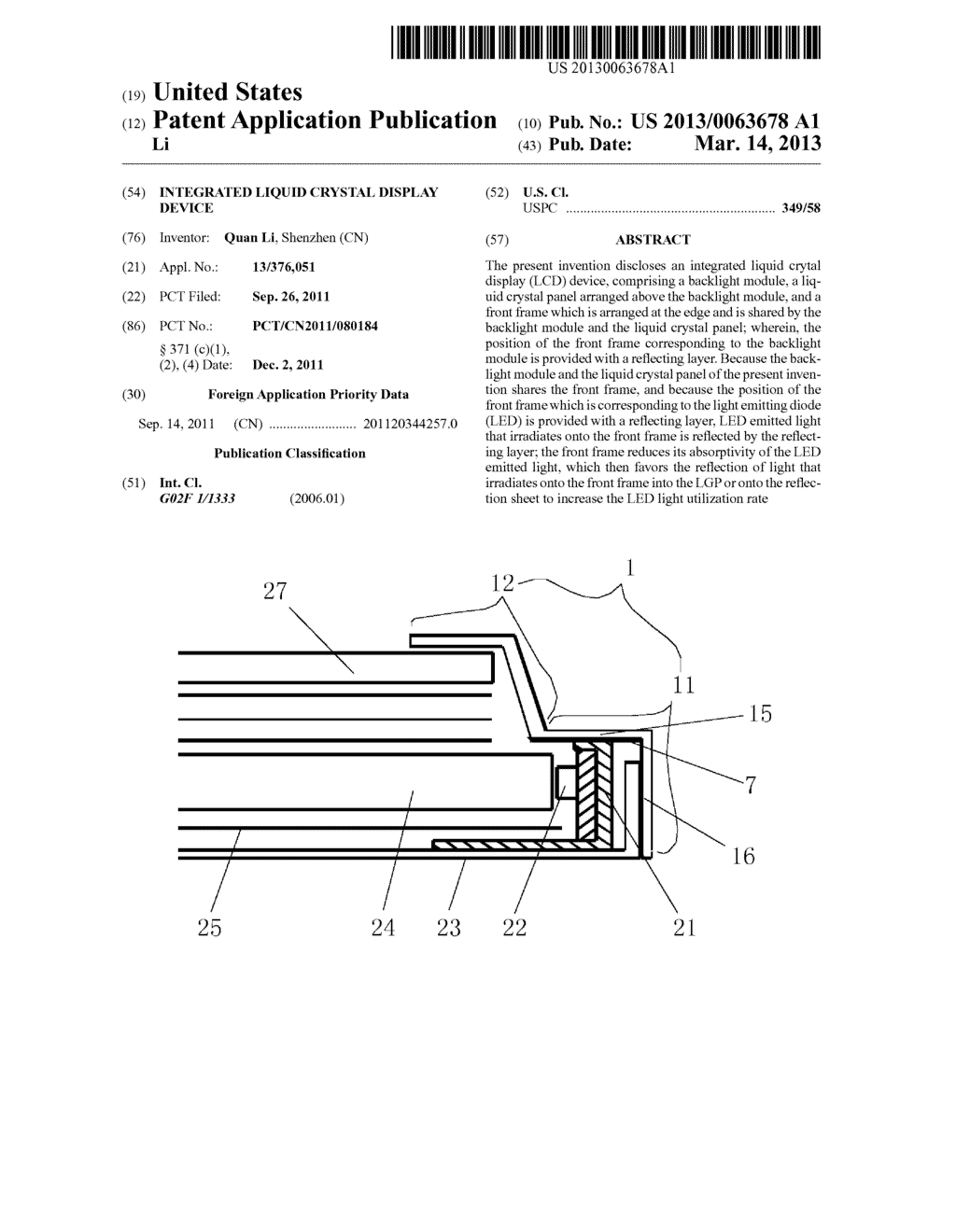 Integrated Liquid Crystal Display Device - diagram, schematic, and image 01