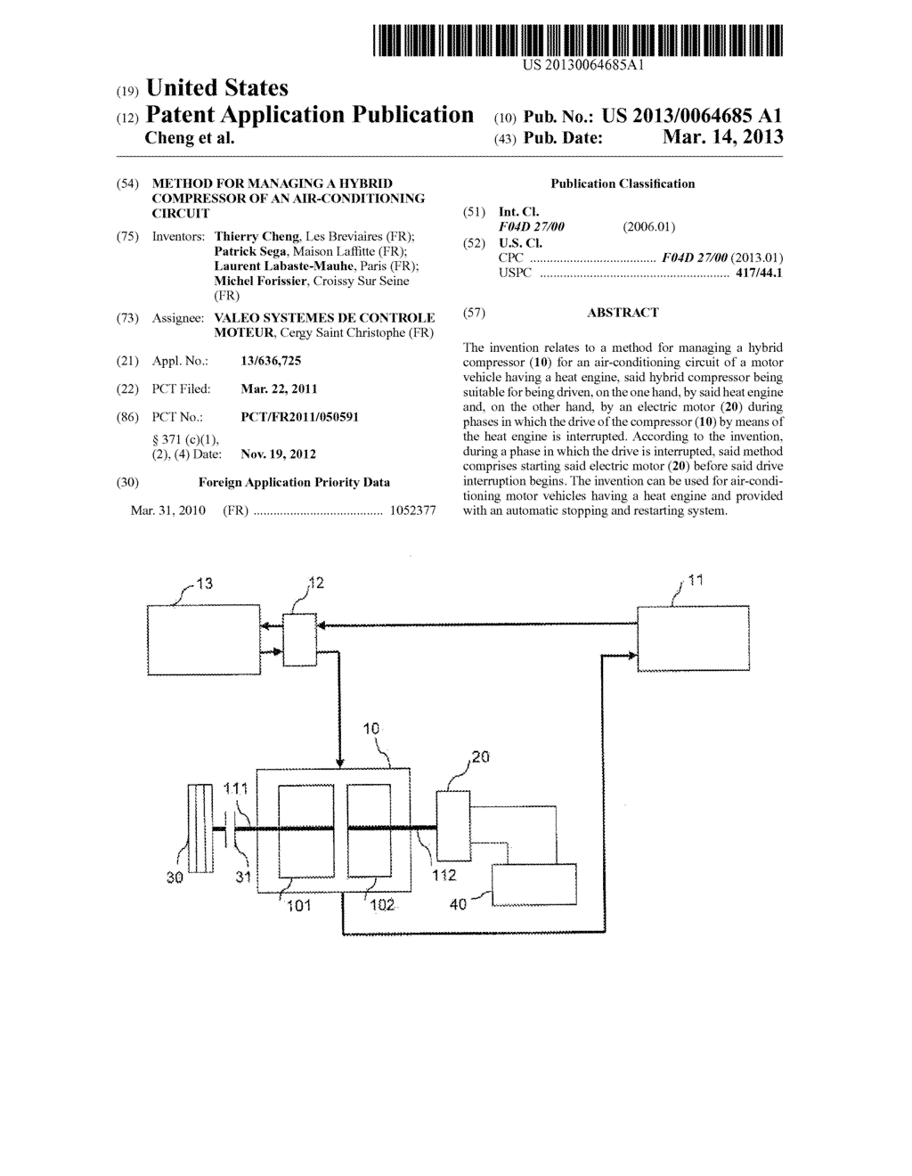 METHOD FOR MANAGING A HYBRID COMPRESSOR OF AN AIR-CONDITIONING CIRCUIT - diagram, schematic, and image 01