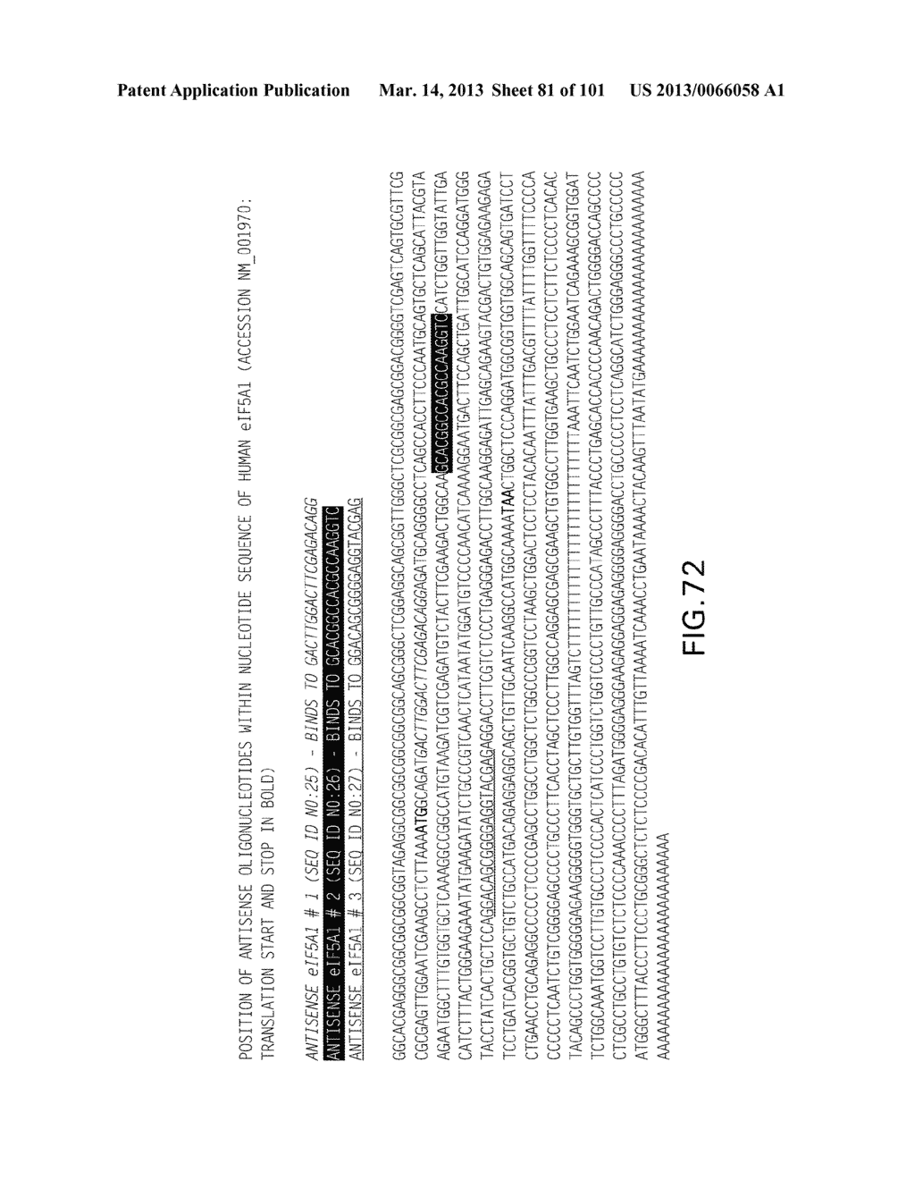 Use of Antisense Oligonucleotides or siRNA to Suppress Expression of     eIF-5A1 - diagram, schematic, and image 82