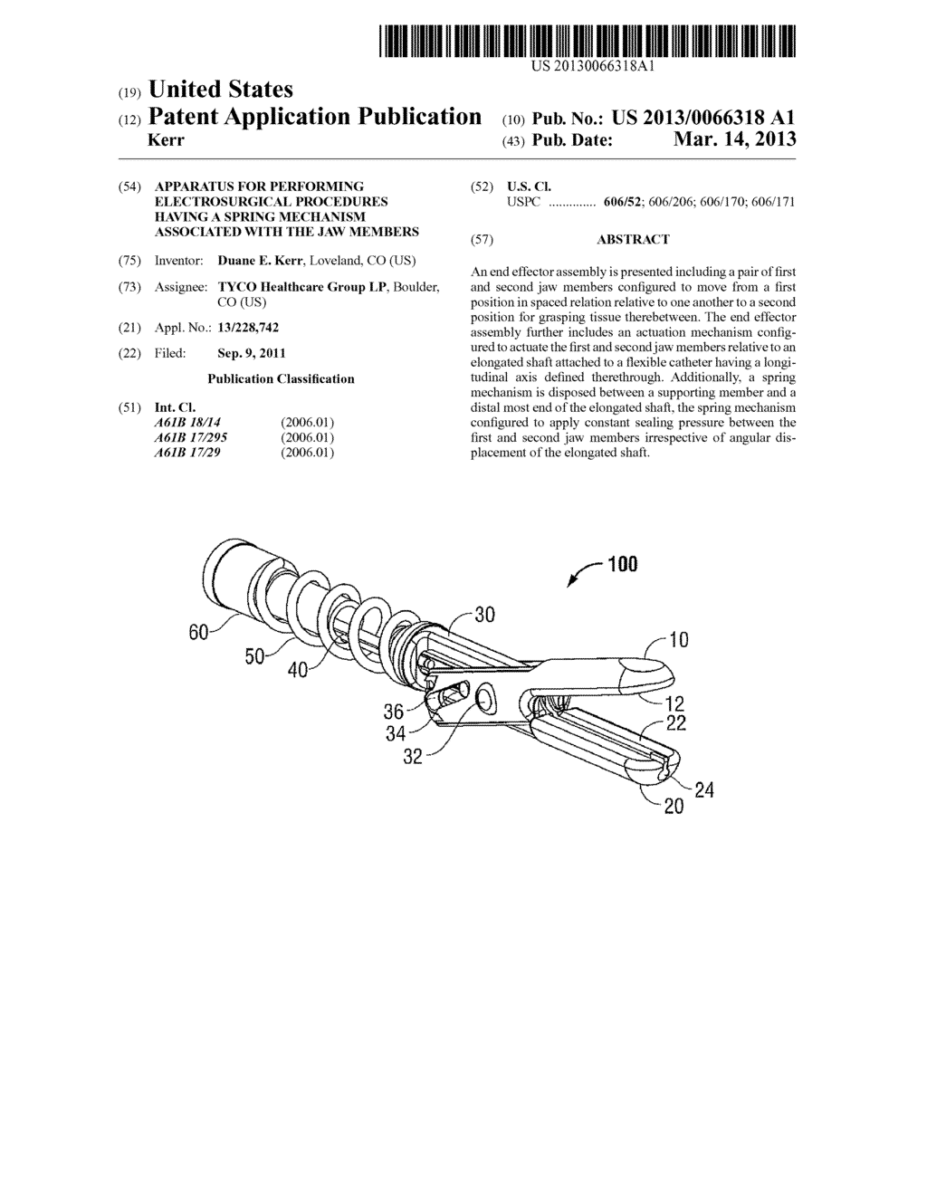 Apparatus For Performing Electrosurgical Procedures Having A Spring     Mechanism Associated With The Jaw Members - diagram, schematic, and image 01