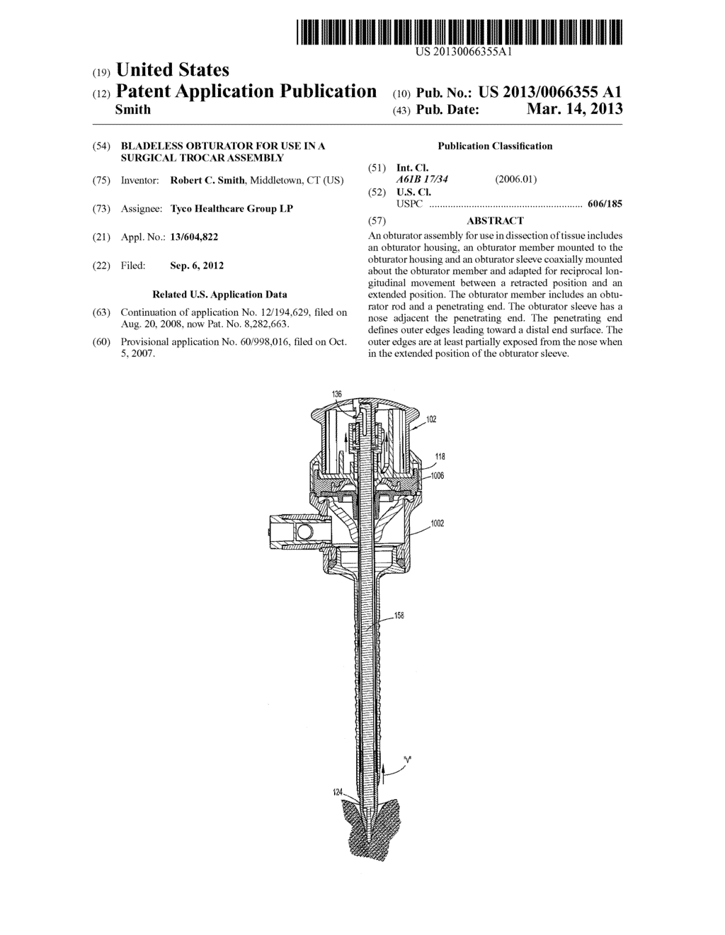 BLADELESS OBTURATOR FOR USE IN A SURGICAL TROCAR ASSEMBLY - diagram, schematic, and image 01