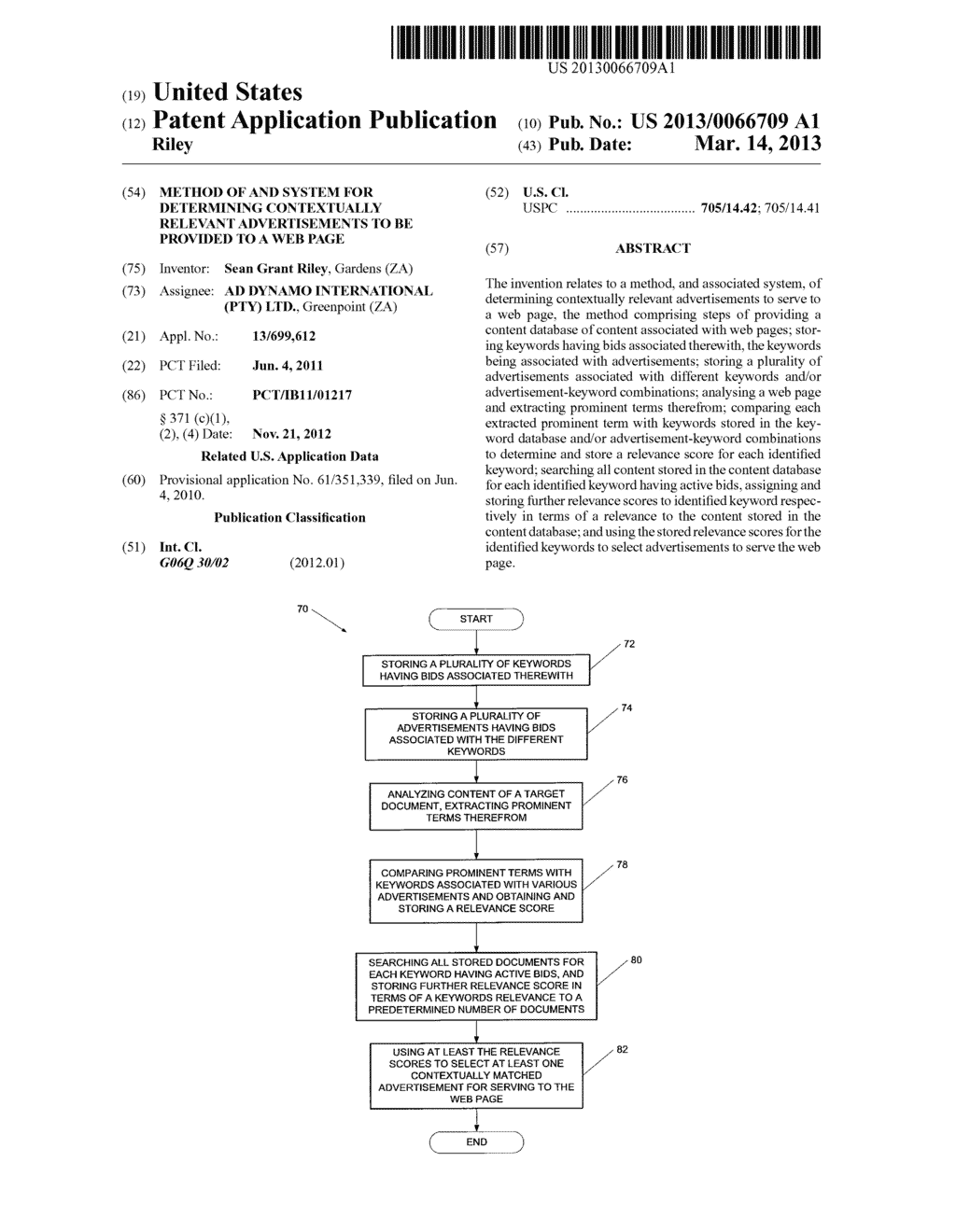 METHOD OF AND SYSTEM FOR DETERMINING CONTEXTUALLY RELEVANT ADVERTISEMENTS     TO BE PROVIDED TO A WEB PAGE - diagram, schematic, and image 01