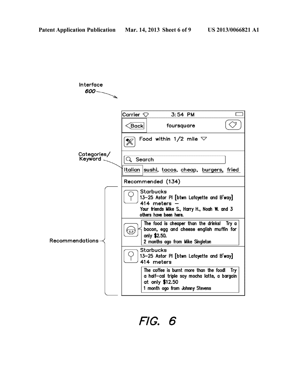 SYSTEM AND METHOD FOR PROVIDING RECOMMENDATIONS WITH A LOCATION-BASED     SERVICE - diagram, schematic, and image 07