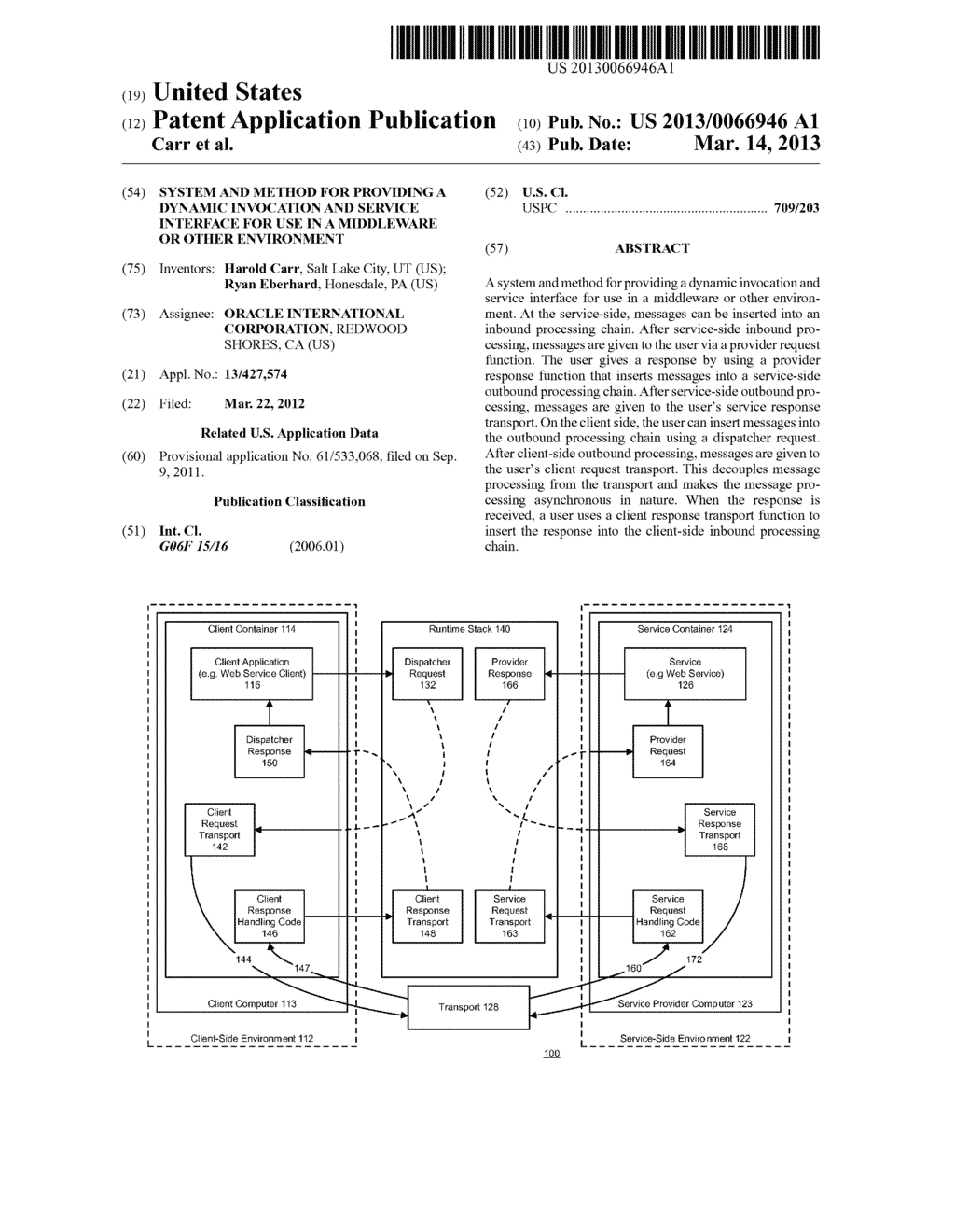 SYSTEM AND METHOD FOR PROVIDING A DYNAMIC INVOCATION AND SERVICE INTERFACE     FOR USE IN A MIDDLEWARE OR OTHER ENVIRONMENT - diagram, schematic, and image 01