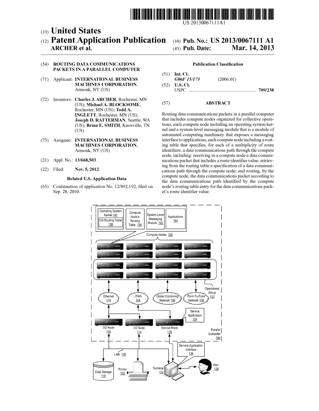 ROUTING DATA COMMUNICATIONS PACKETS IN A PARALLEL COMPUTER - diagram, schematic, and image 01