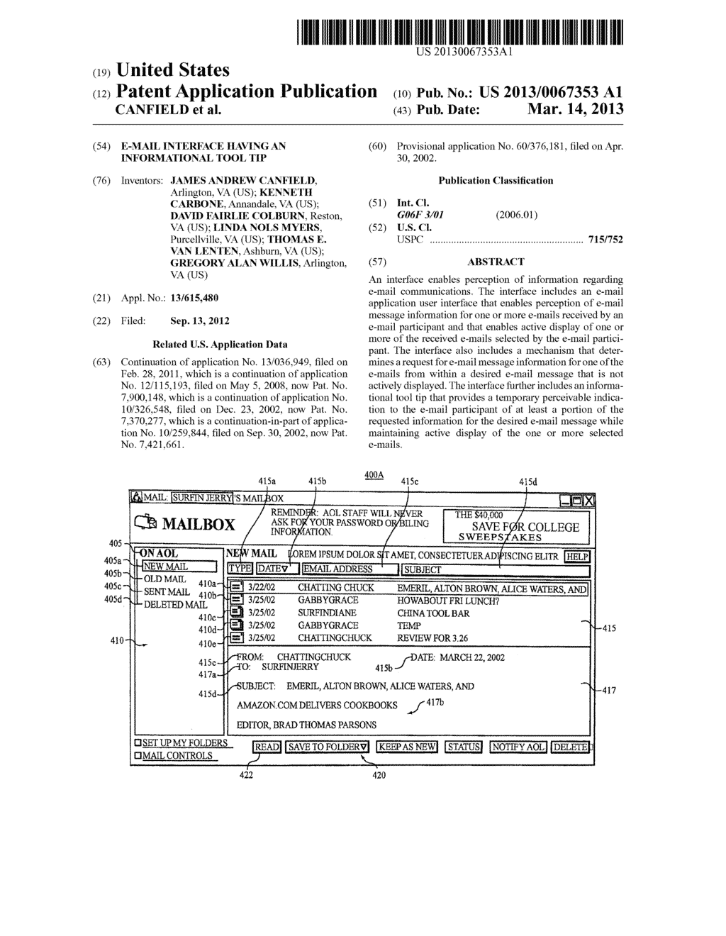 E-Mail Interface Having an Informational Tool Tip - diagram, schematic, and image 01