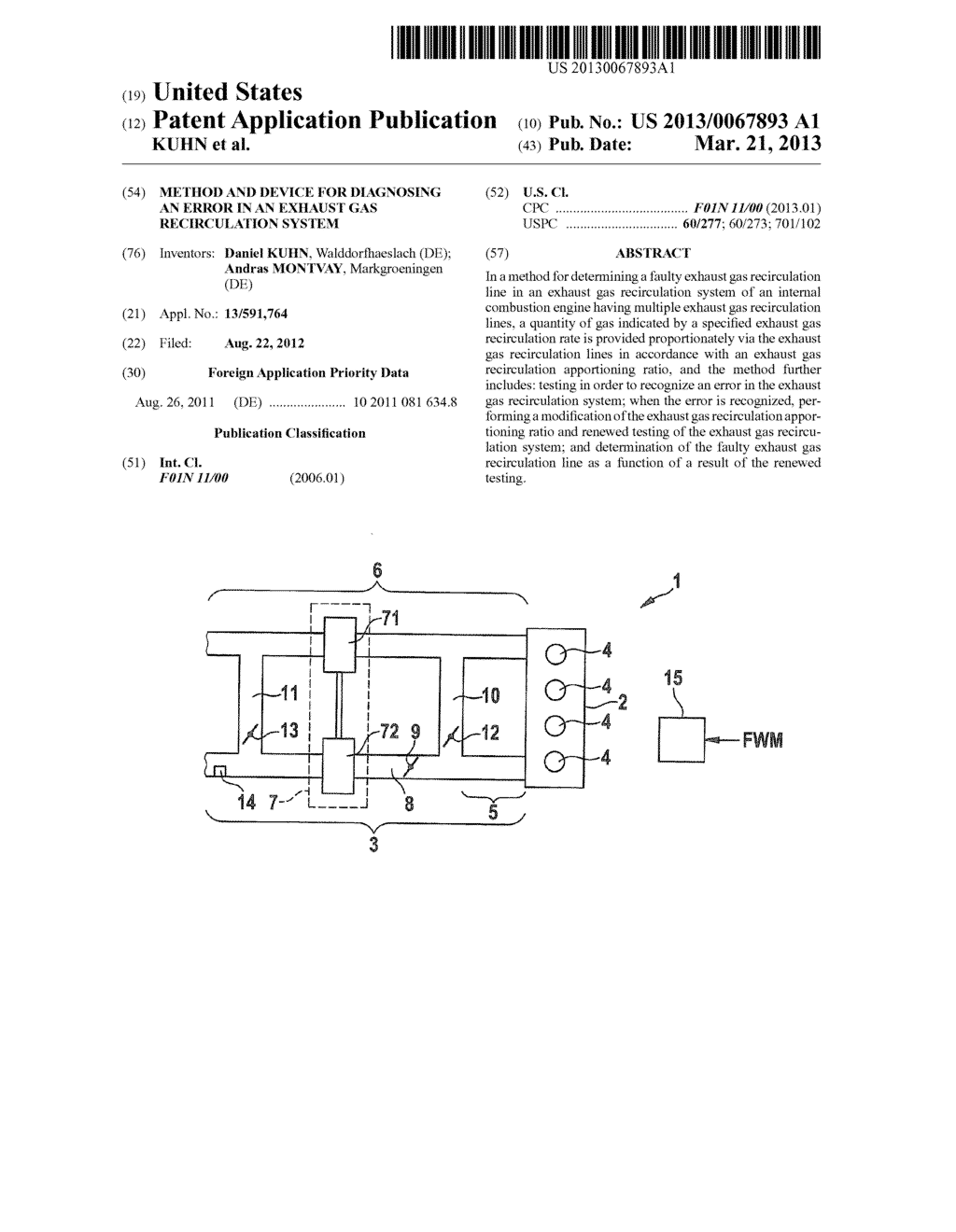 METHOD AND DEVICE FOR DIAGNOSING AN ERROR IN AN EXHAUST GAS RECIRCULATION     SYSTEM - diagram, schematic, and image 01