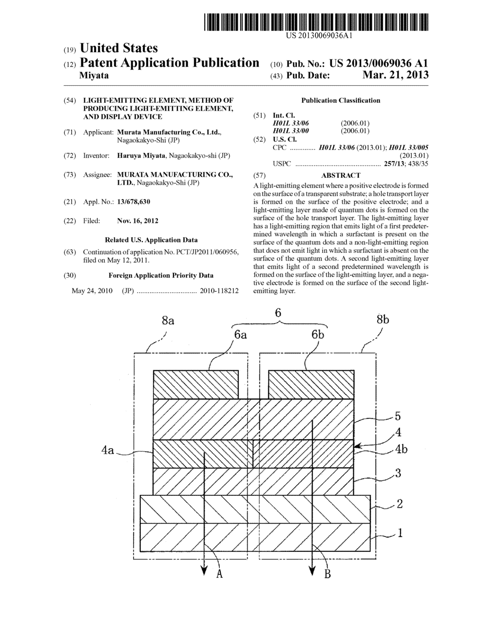 LIGHT-EMITTING ELEMENT, METHOD OF PRODUCING LIGHT-EMITTING ELEMENT, AND     DISPLAY DEVICE - diagram, schematic, and image 01