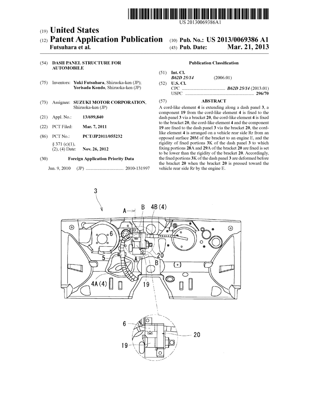 DASH PANEL STRUCTURE FOR AUTOMOBILE - diagram, schematic, and image 01