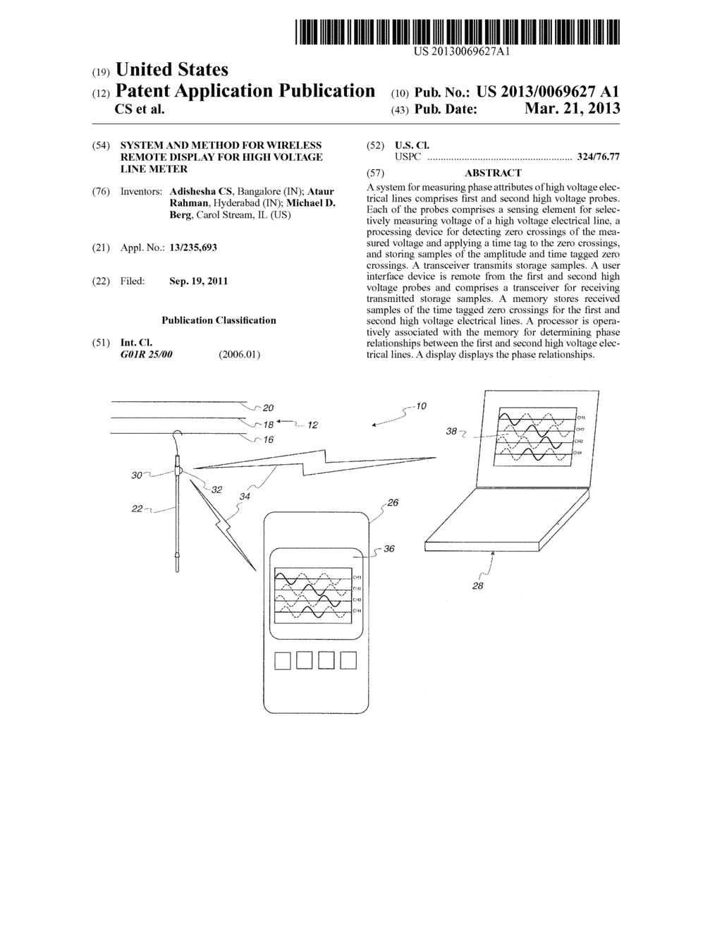 SYSTEM AND METHOD FOR WIRELESS REMOTE DISPLAY FOR HIGH VOLTAGE LINE METER - diagram, schematic, and image 01