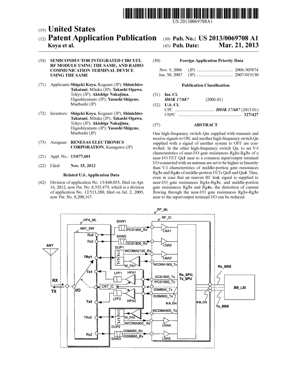 SEMICONDUCTOR INTEGRATED CIRCUIT, RF MODULE USING THE SAME, AND RADIO     COMMUNICATION TERMINAL DEVICE USING THE SAME - diagram, schematic, and image 01