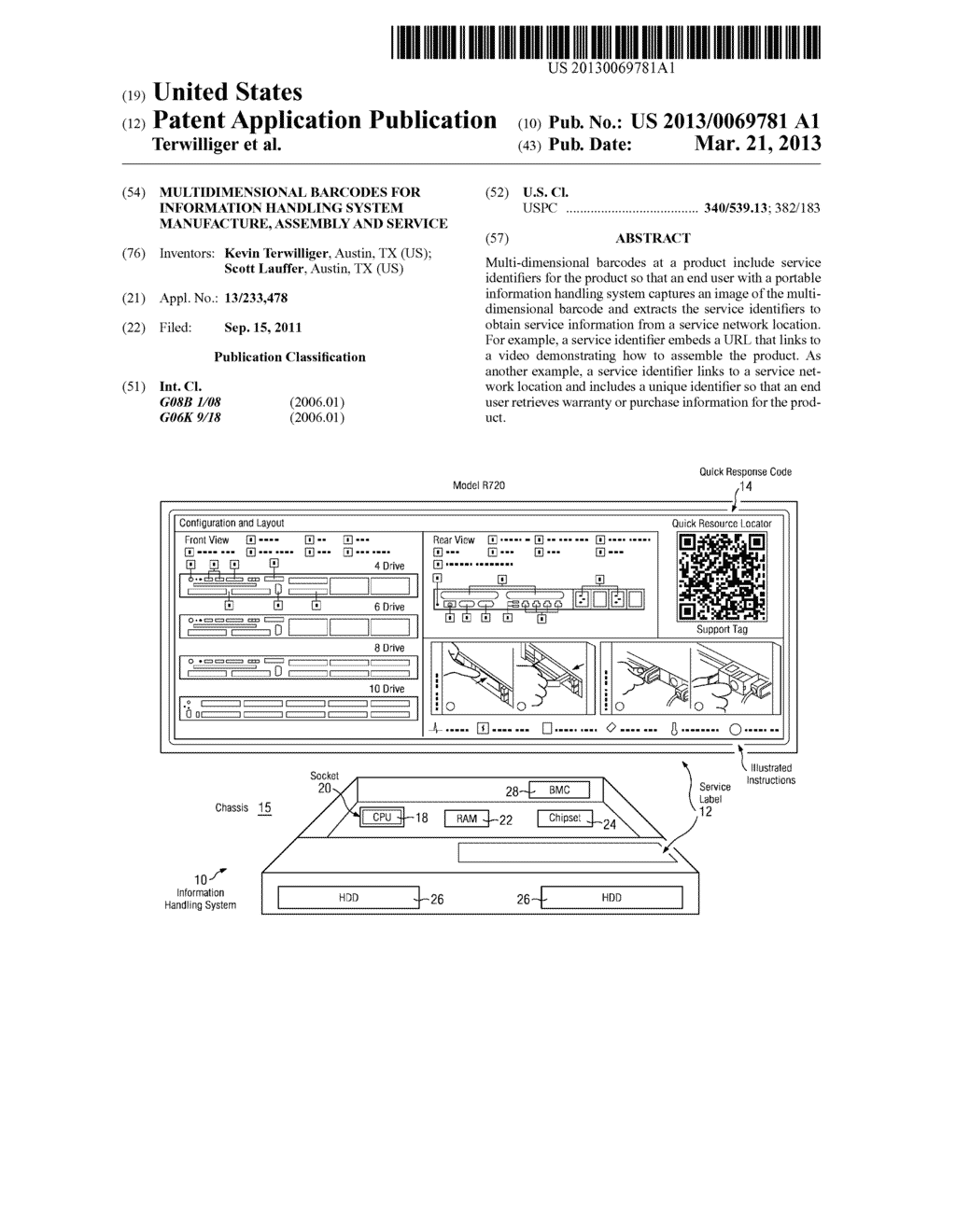 Multidimensional Barcodes For Information Handling System Manufacture,     Assembly And Service - diagram, schematic, and image 01