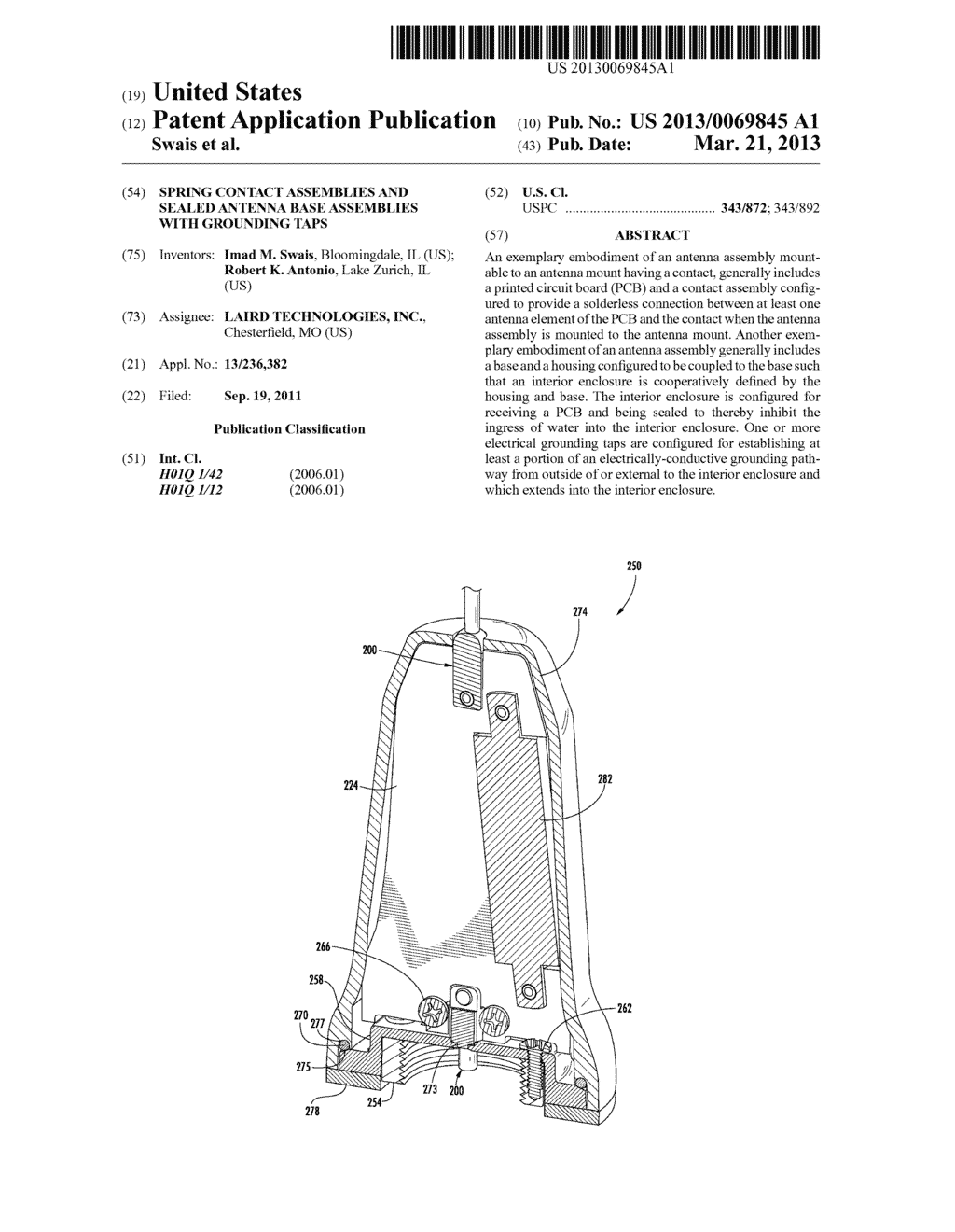 Spring Contact Assemblies and Sealed Antenna Base Assemblies with     Grounding Taps - diagram, schematic, and image 01