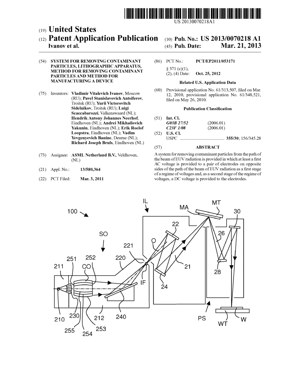 SYSTEM FOR REMOVING CONTAMINANT PARTICLES, LITHOGRAPHIC APPARATUS, METHOD     FOR REMOVING CONTAMINANT PARTICLES AND METHOD FOR MANUFACTURING A DEVICE - diagram, schematic, and image 01