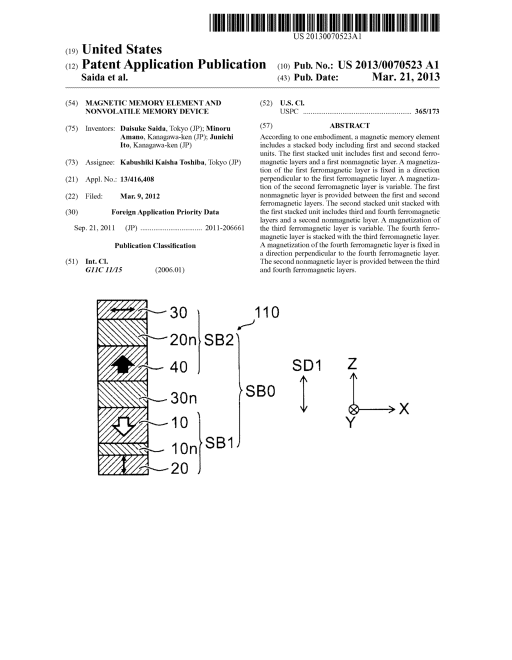 MAGNETIC MEMORY ELEMENT AND NONVOLATILE MEMORY DEVICE - diagram, schematic, and image 01