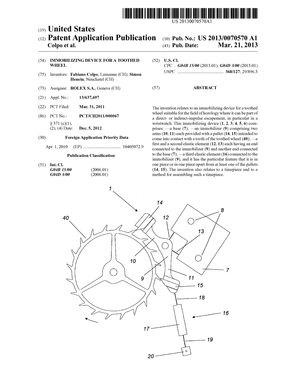 IMMOBILIZING DEVICE FOR A TOOTHED WHEEL - diagram, schematic, and image 01