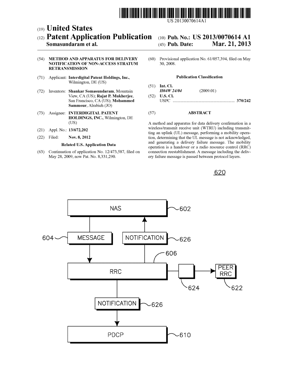 METHOD AND APPARATUS FOR DELIVERY NOTIFICATION OF NON-ACCESS STRATUM     RETRANSMISSION - diagram, schematic, and image 01